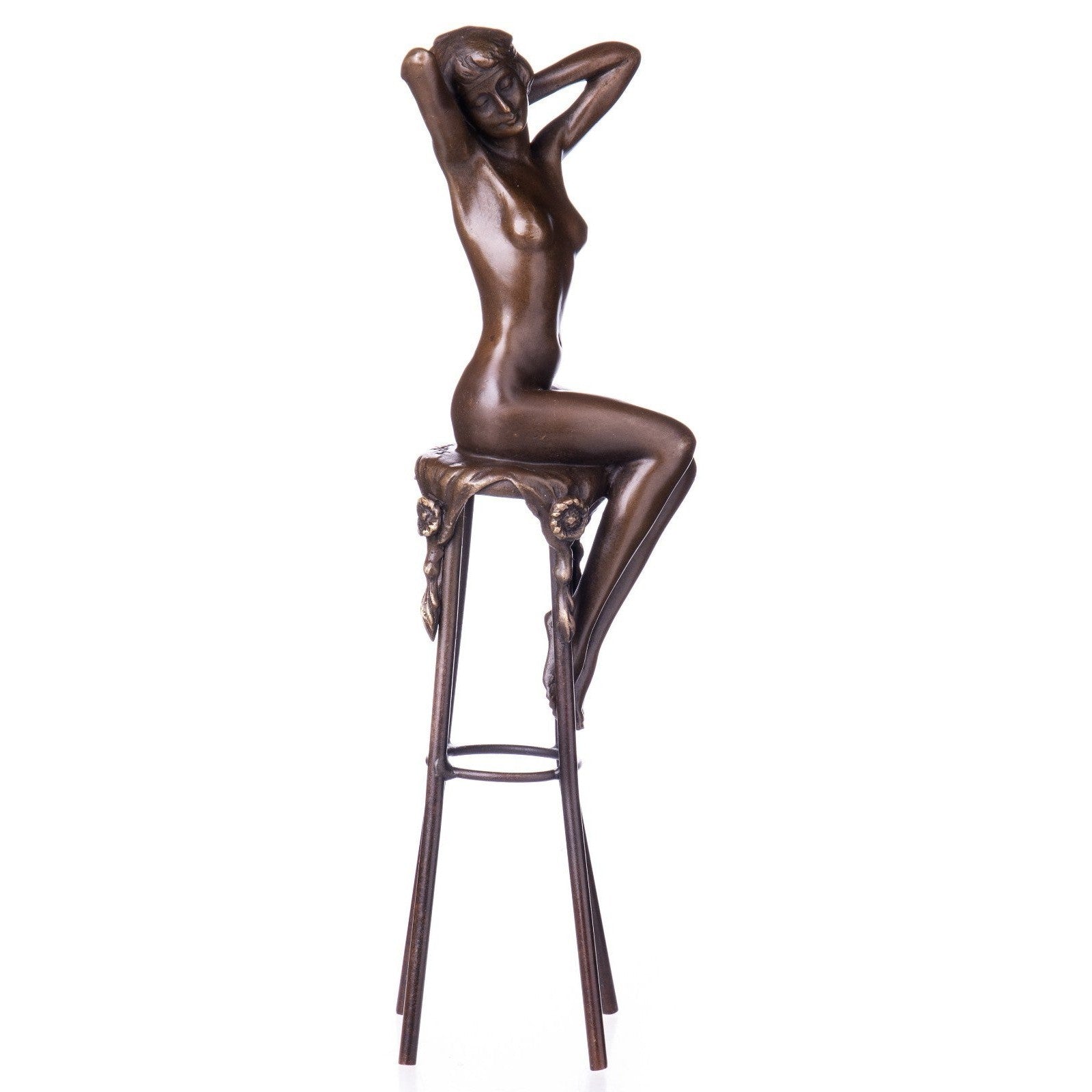Bronze Nude Woman on Tall Stool | Nude & Figurative Art