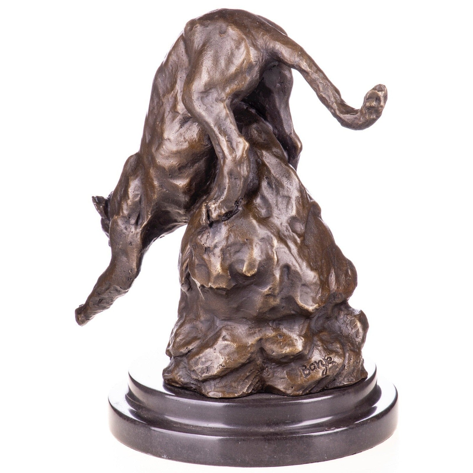 Bronze Panther Sculpture – Wild Cat Climbing Down Rock – Animal Art