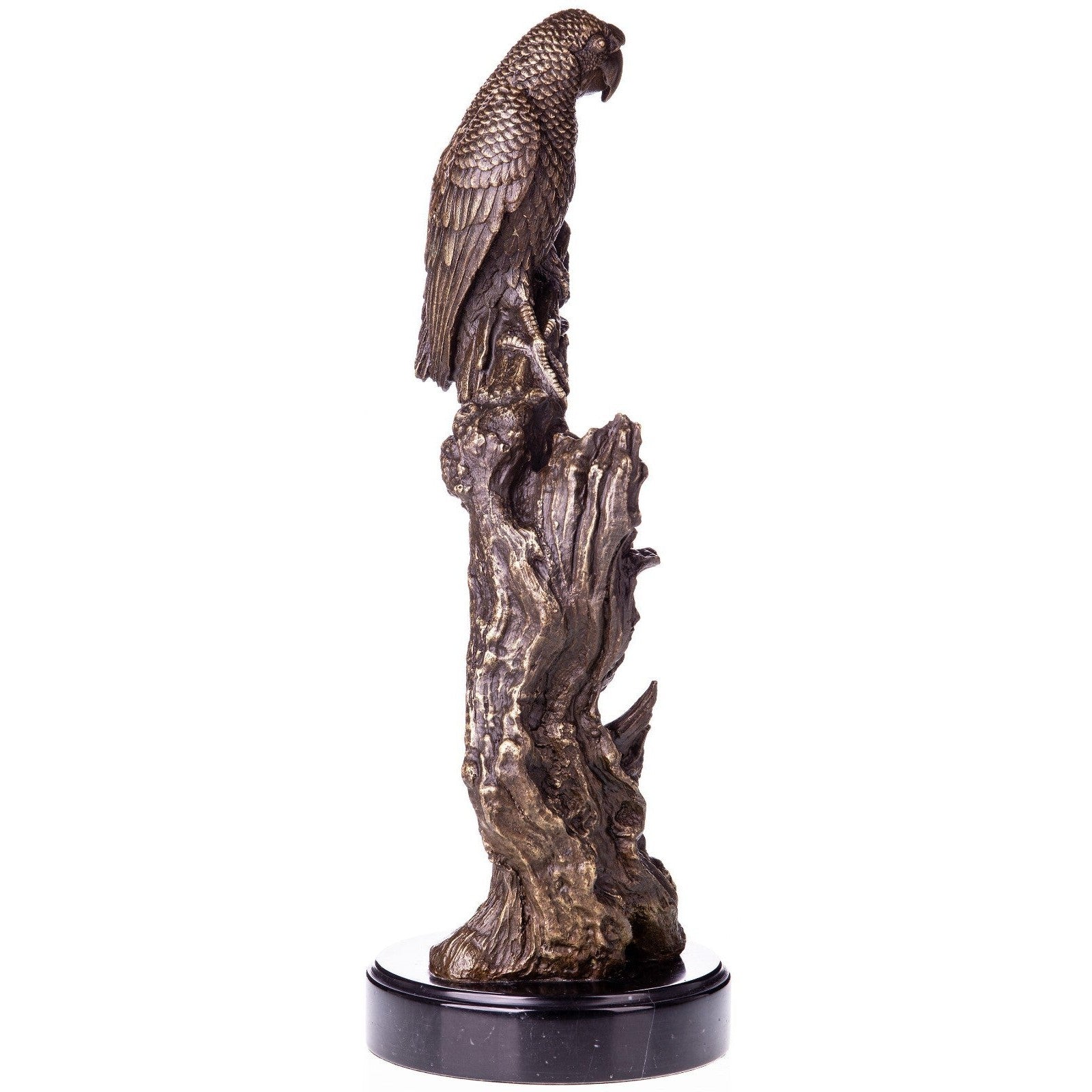 Bronze Parrot Sculpture on Textured Tree Trunk | Animal Sculptures