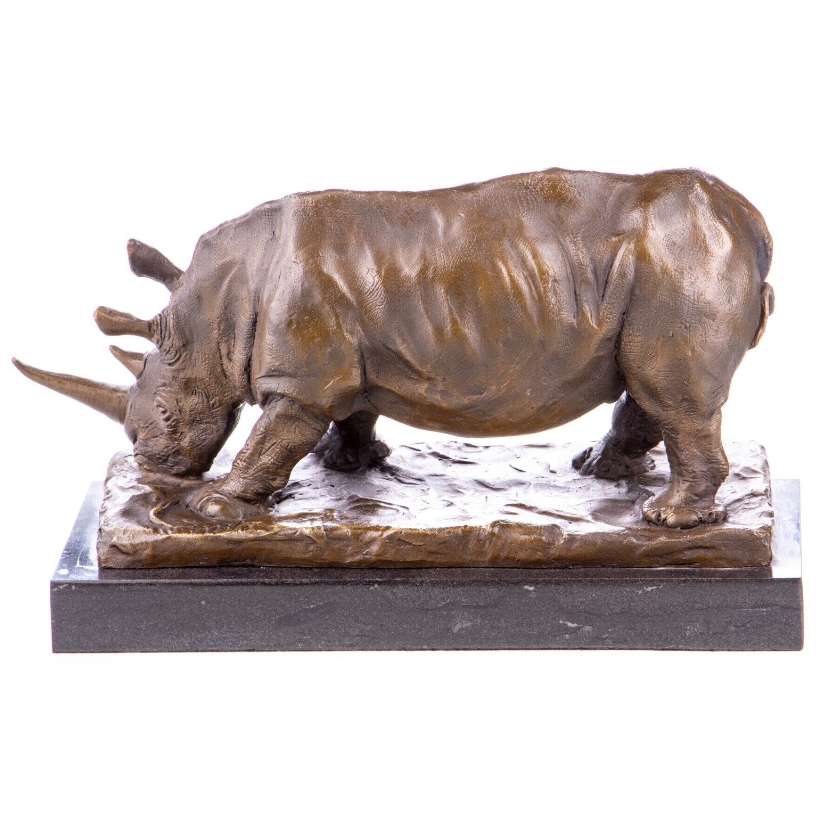 Bronze Rhinoceros Sculpture – Realistic Nashorn Statue on Marble Base