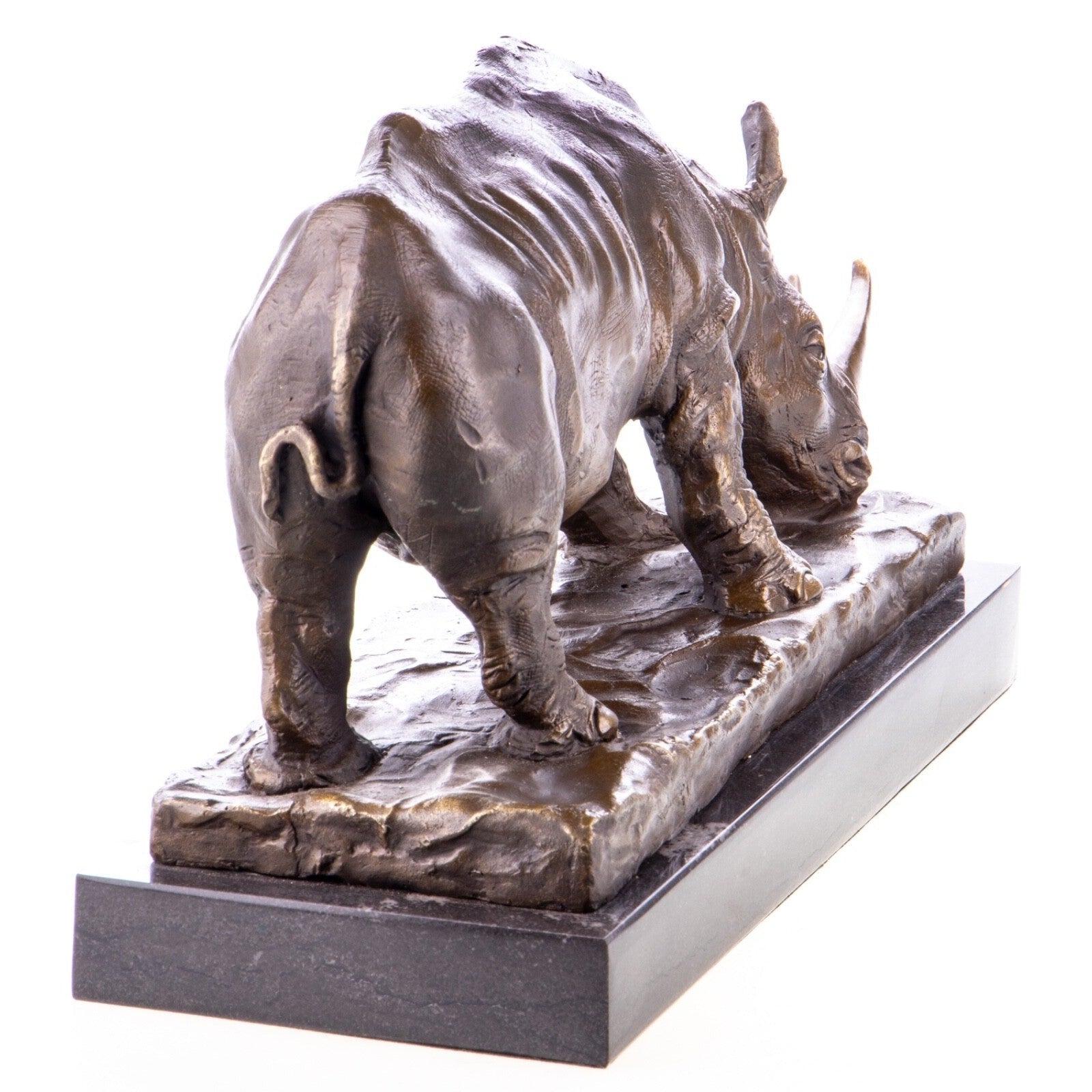 Bronze Rhinoceros Sculpture – Realistic Nashorn Statue on Marble Base
