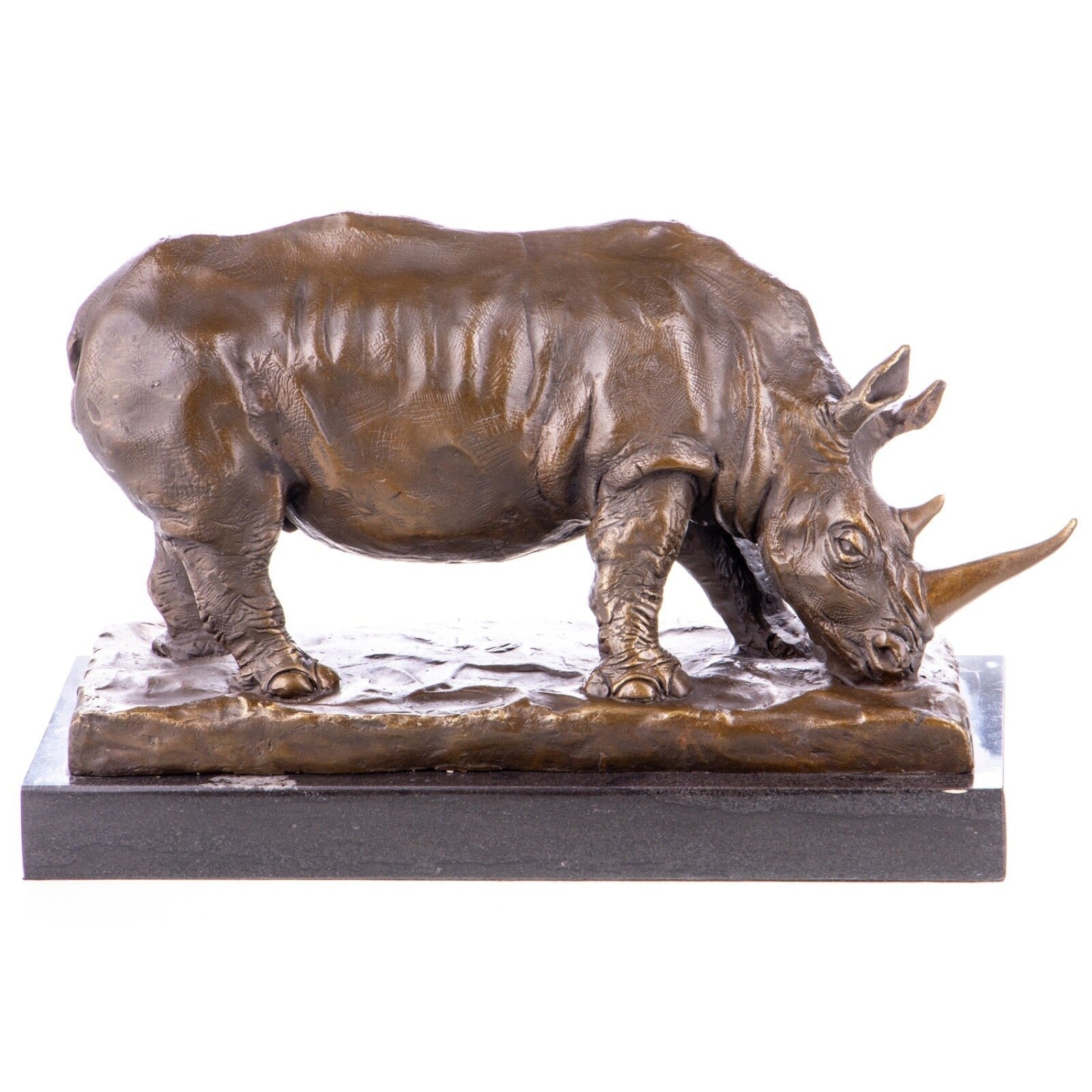 Bronze Rhinoceros Sculpture – Realistic Nashorn Statue on Marble Base