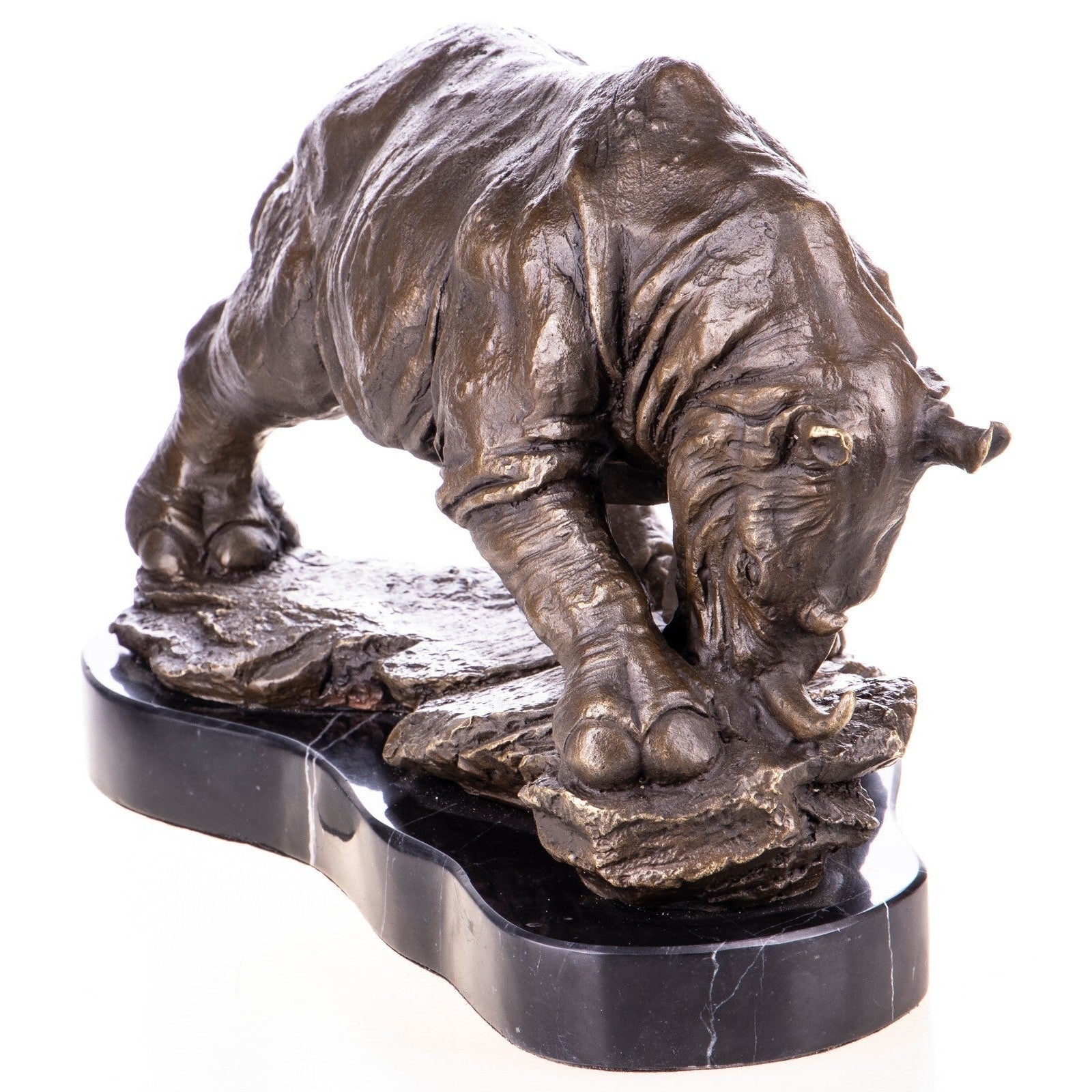 Bronze Rhinoceros Sculpture on Marble Base | Animal Sculptures
