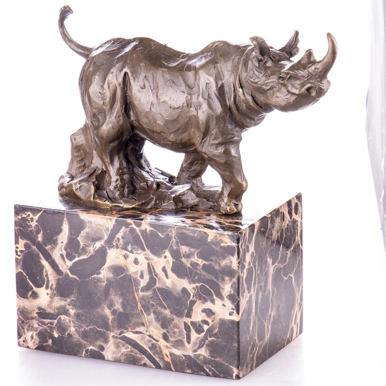 Bronze Rhinoceros Sculpture on Marble Base | Animal Sculptures