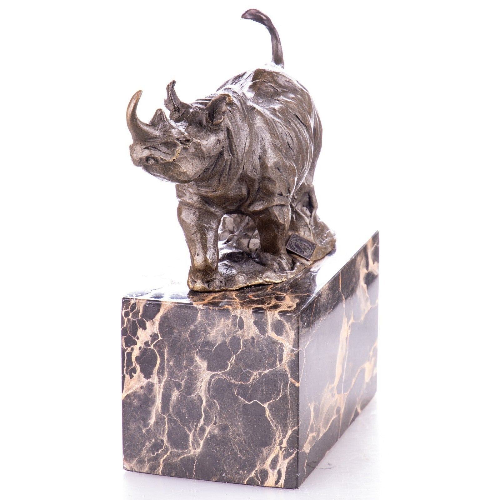 Bronze Rhinoceros Sculpture on Marble Base | Animal Sculptures