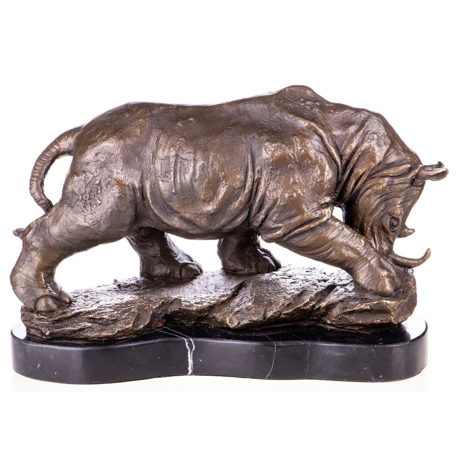Bronze Rhinoceros Sculpture on Marble Base | Animal Sculptures