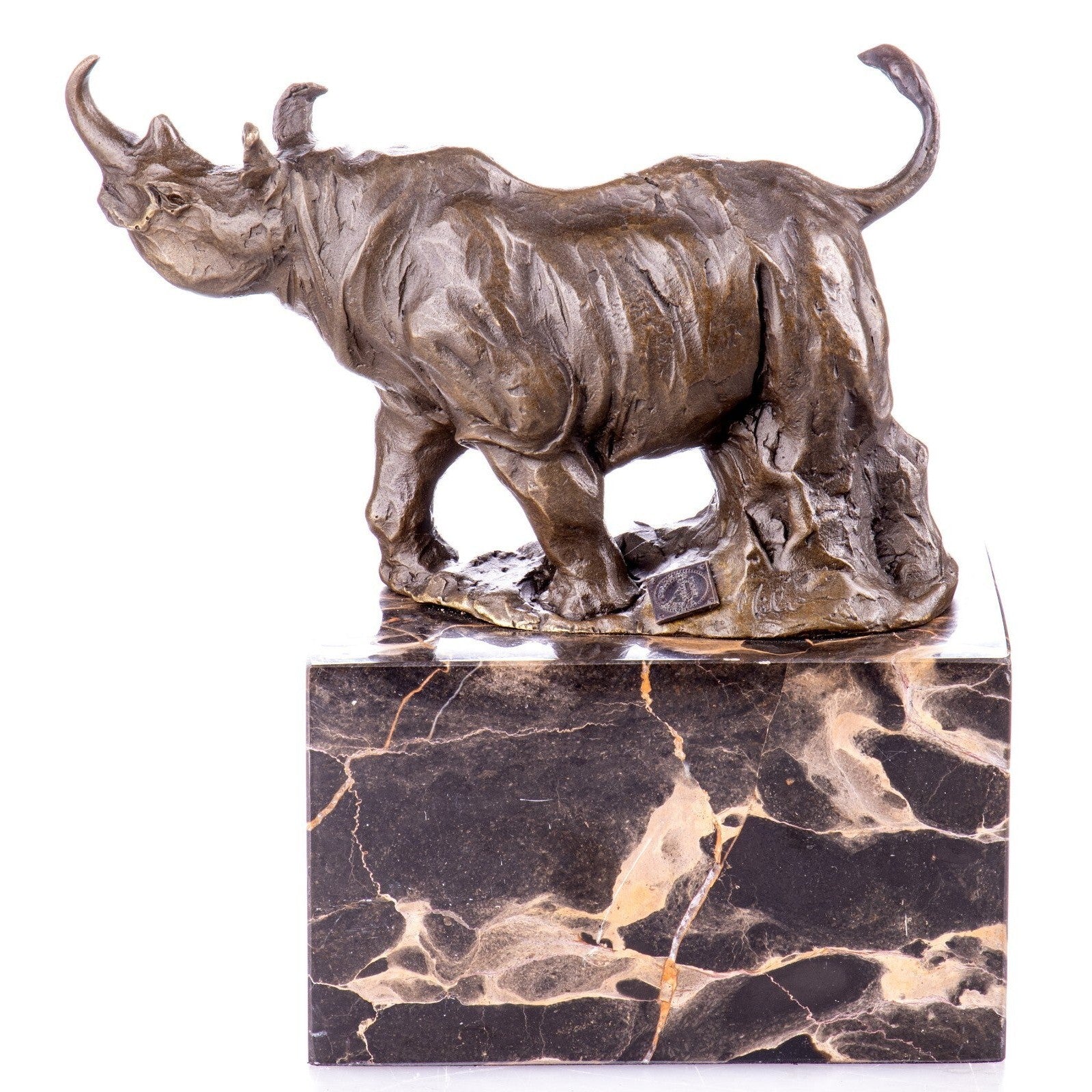 Bronze Rhinoceros Sculpture on Marble Base | Animal Sculptures