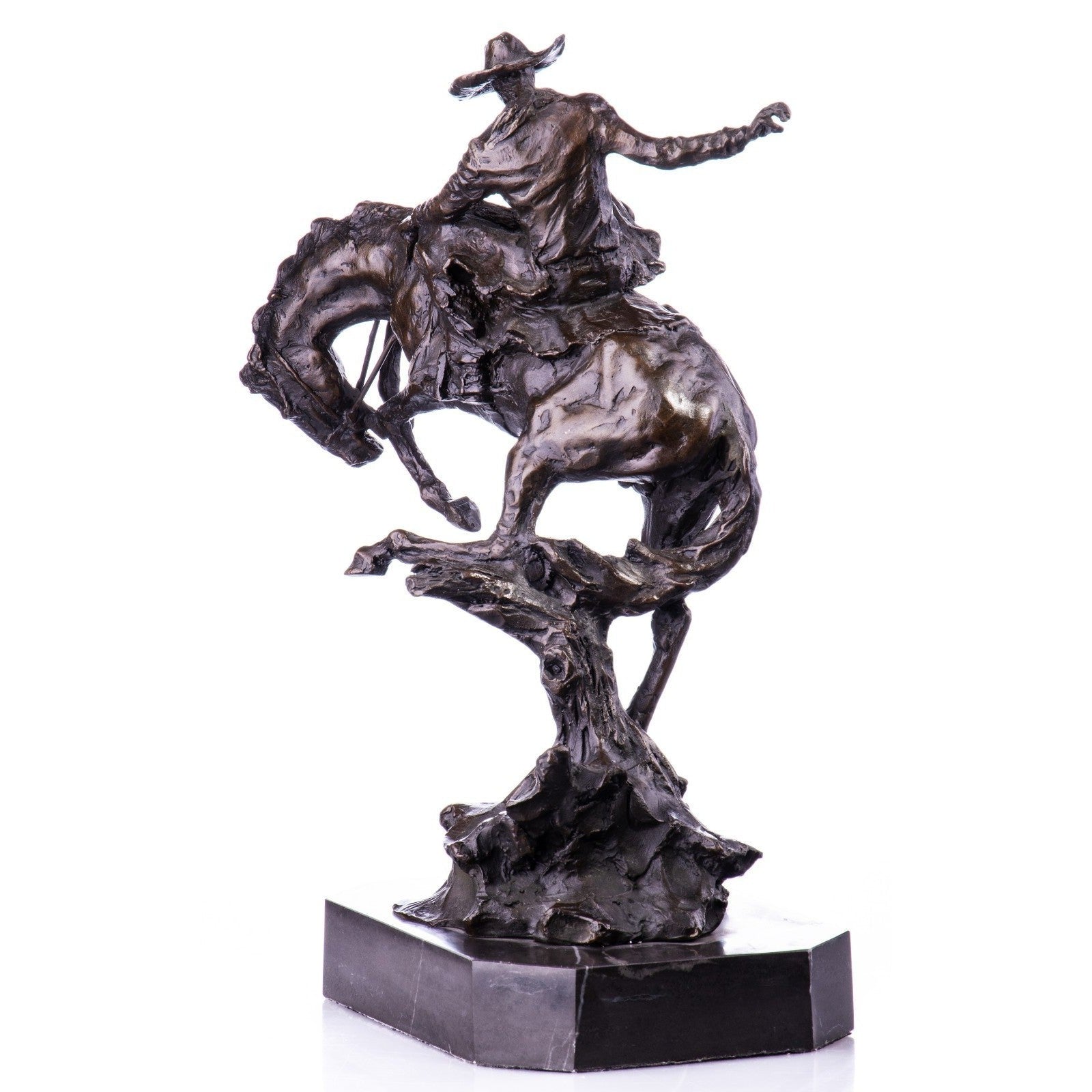 Bronze Rodeo Cowboy on Bucking Horse Western Action Sculpture