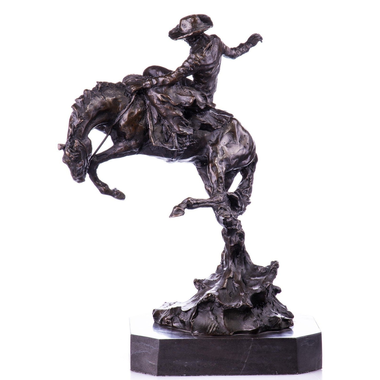 Bronze Rodeo Cowboy on Bucking Horse Western Action Sculpture
