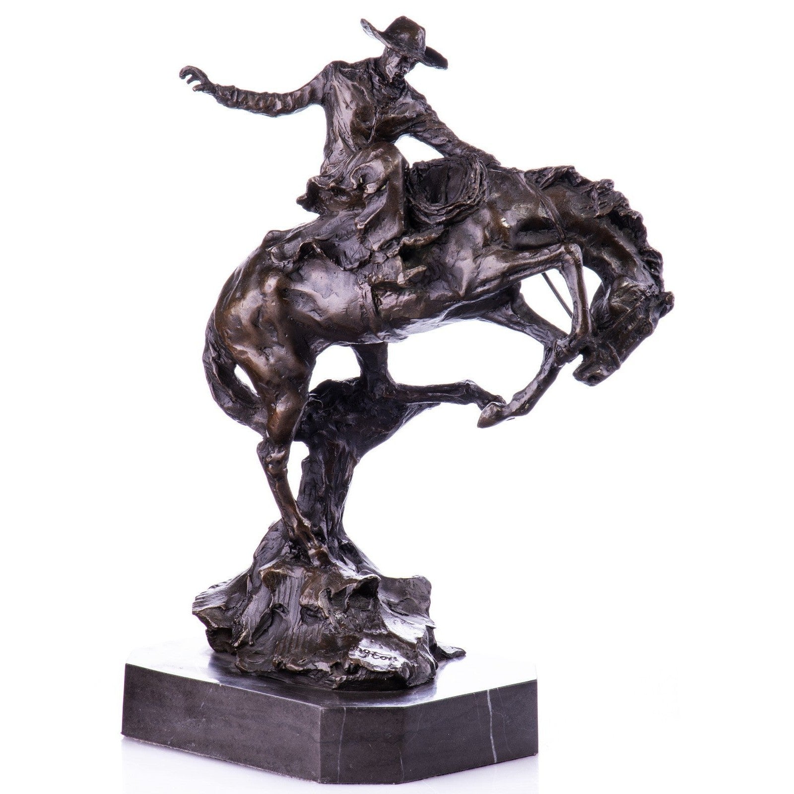Bronze Rodeo Cowboy on Bucking Horse Western Action Sculpture