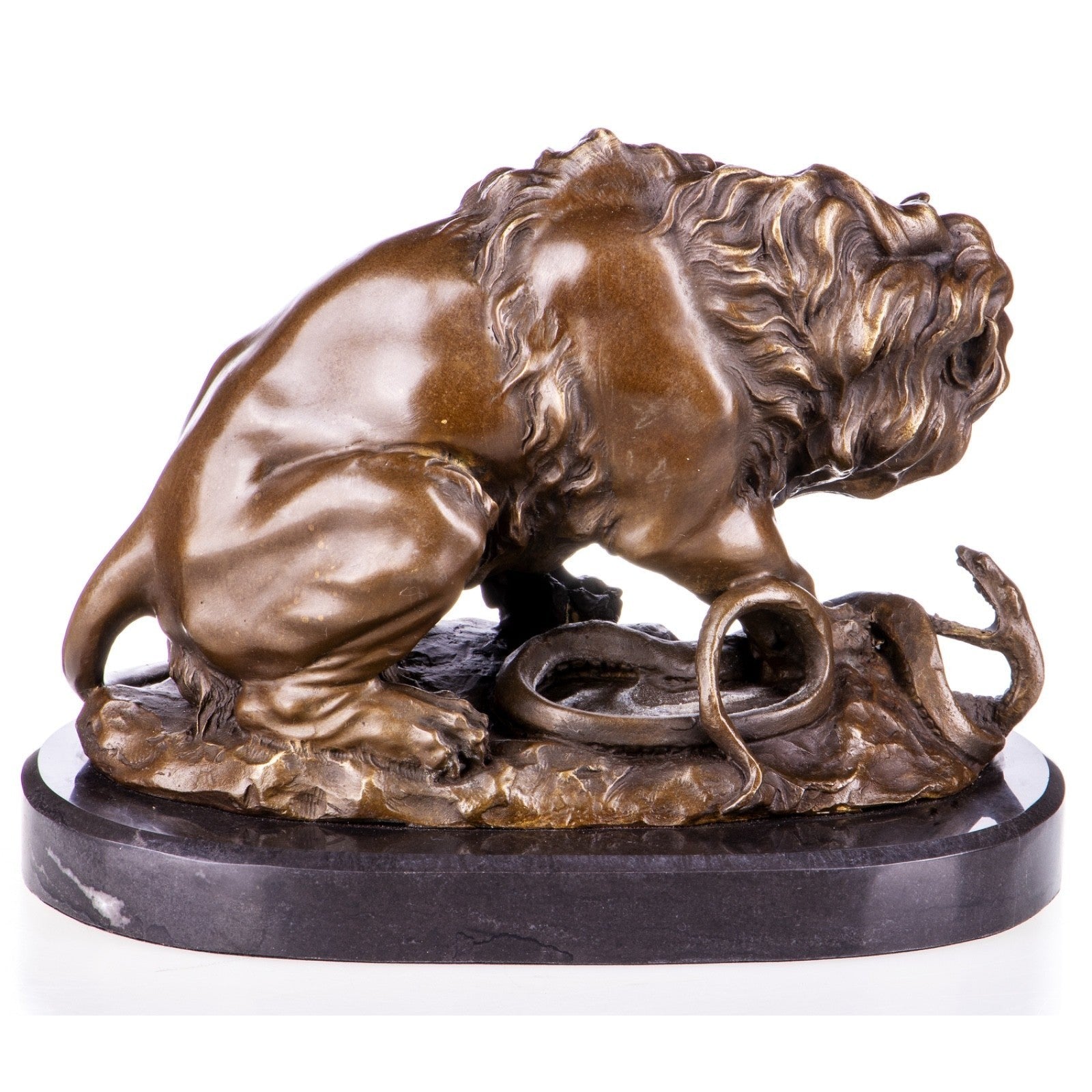Bronze Sculpture – Lion Fighting Snake after Barye – 8 kg – 11 in Tall