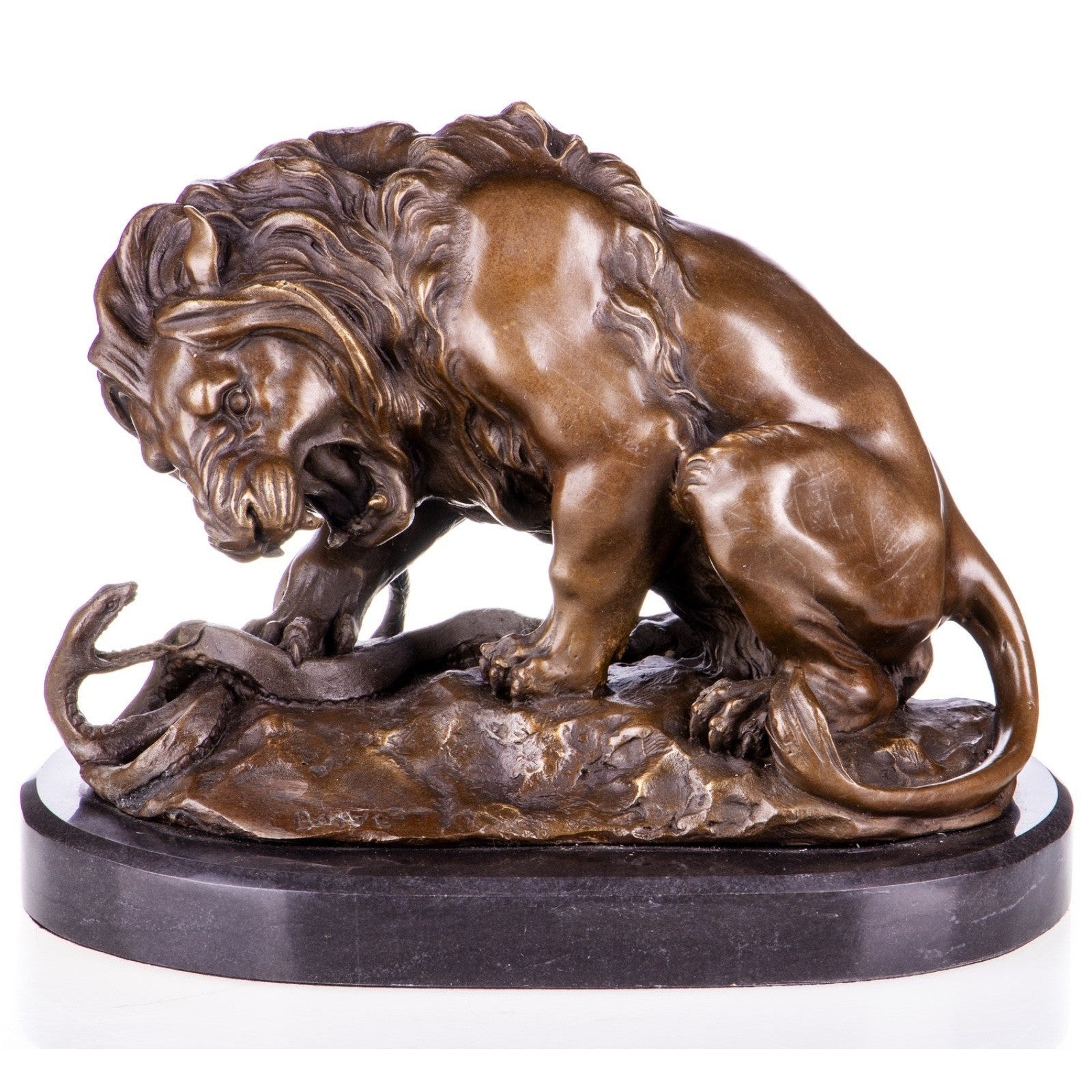 Bronze Sculpture – Lion Fighting Snake after Barye – 8 kg – 11 in Tall