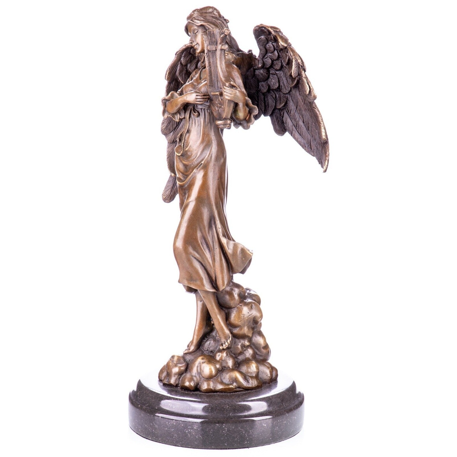 Bronze Sculpture of Angel with Lyre | Mythology & Deity Sculptures