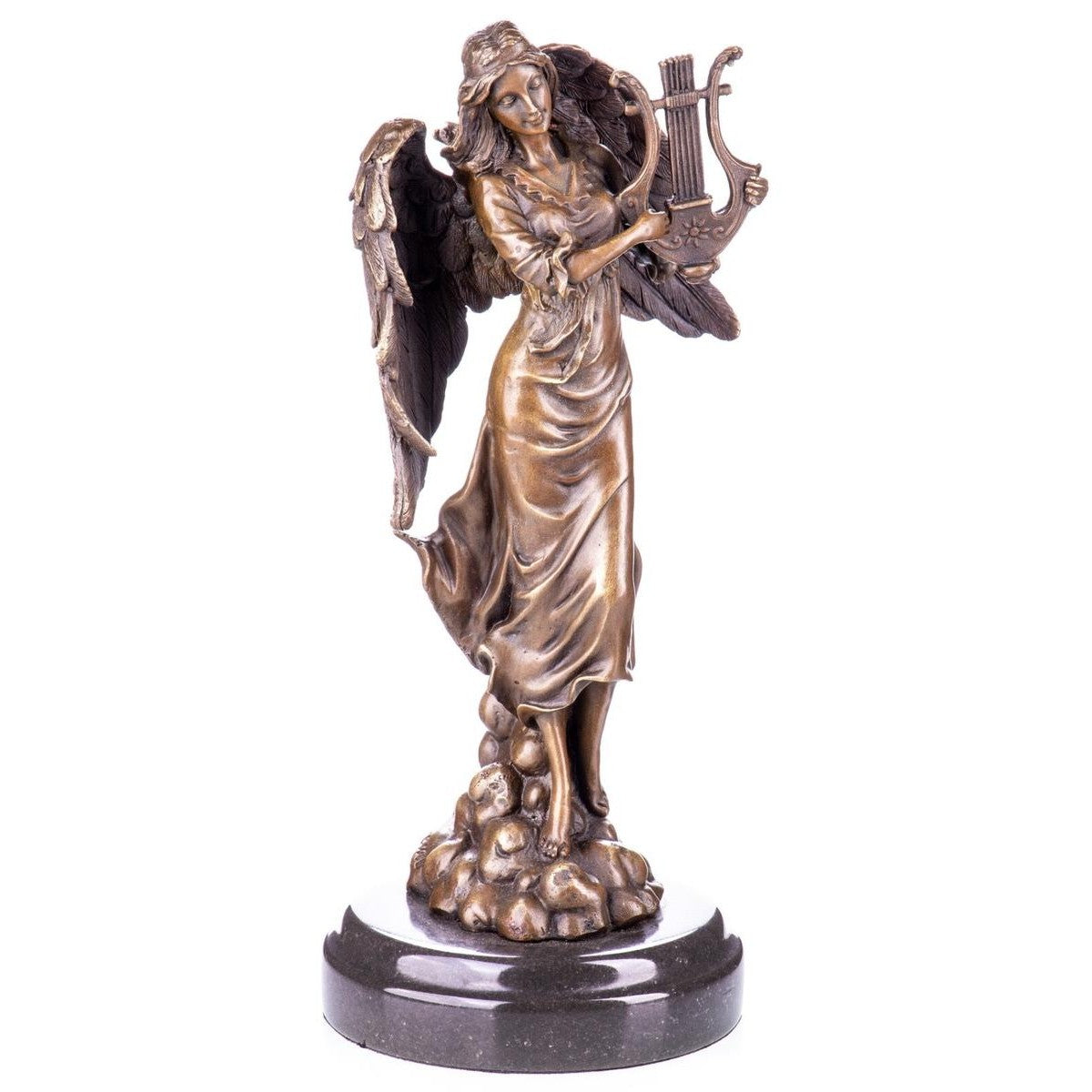 Bronze Sculpture of Angel with Lyre | Mythology & Deity Sculptures