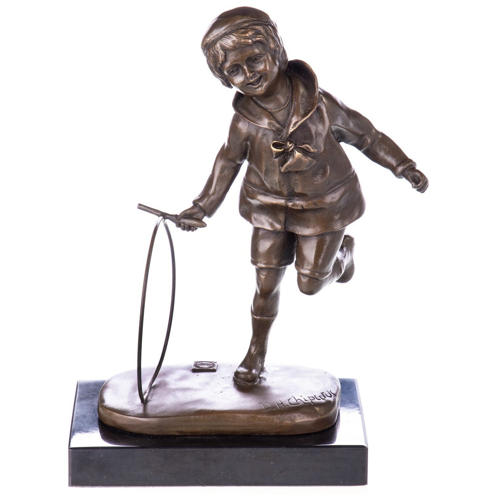 Bronze Sculpture of Boy Playing with Hoop | Figurines & Statues
