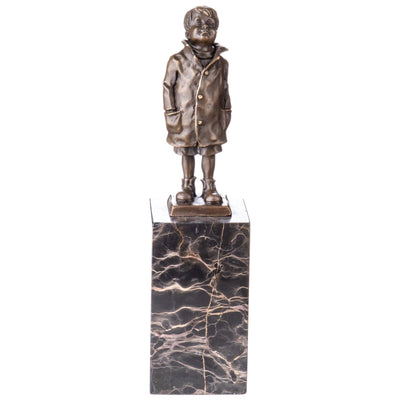 Bronze Sculpture of Boy in Coat | Figurines & Statues | Home Decor