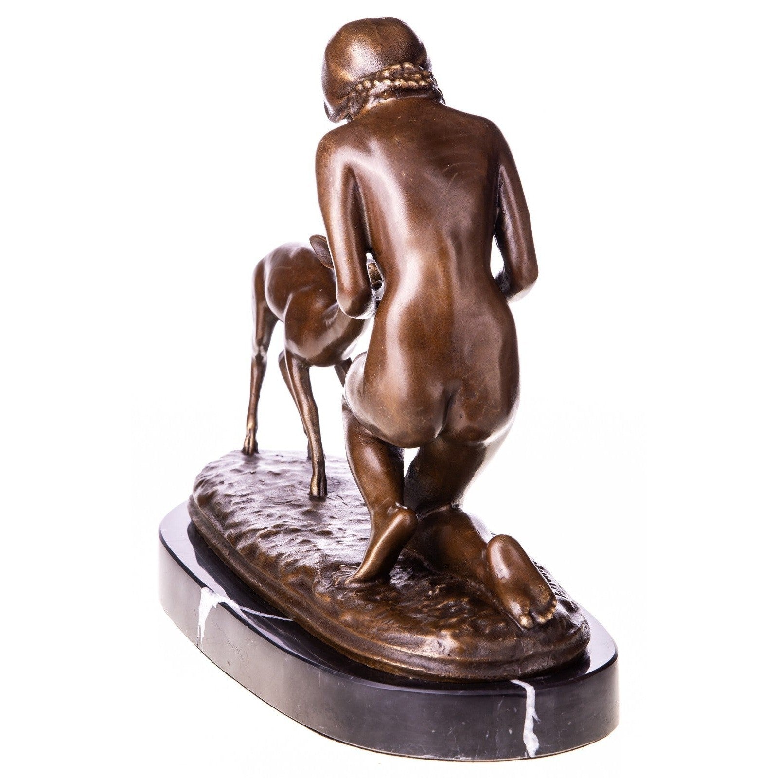 Bronze Sculpture of Girl Feeding a Fawn | Animal Sculptures