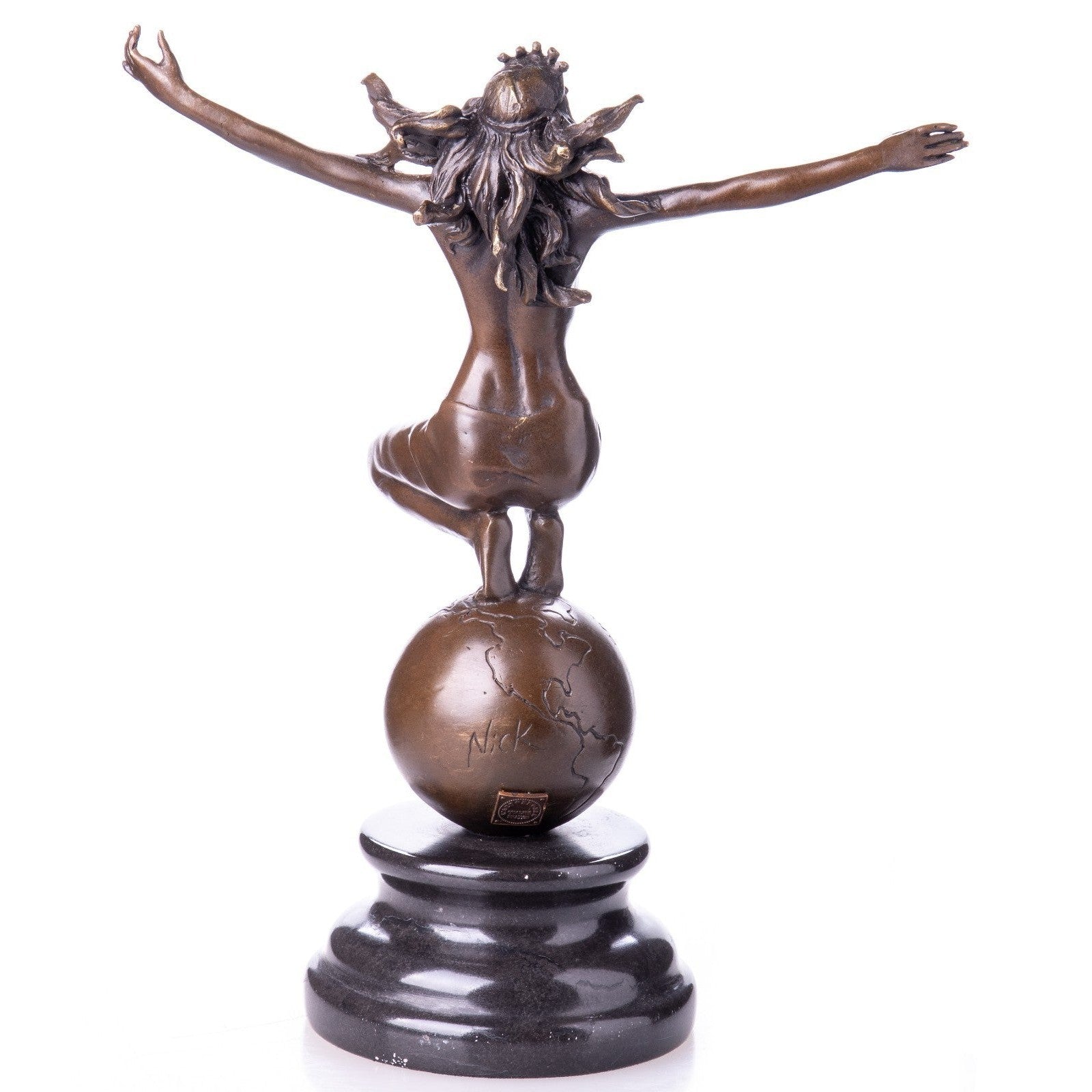 Bronze Sculpture of Liberty Goddess on Globe, Mythology & Deity Sculpt