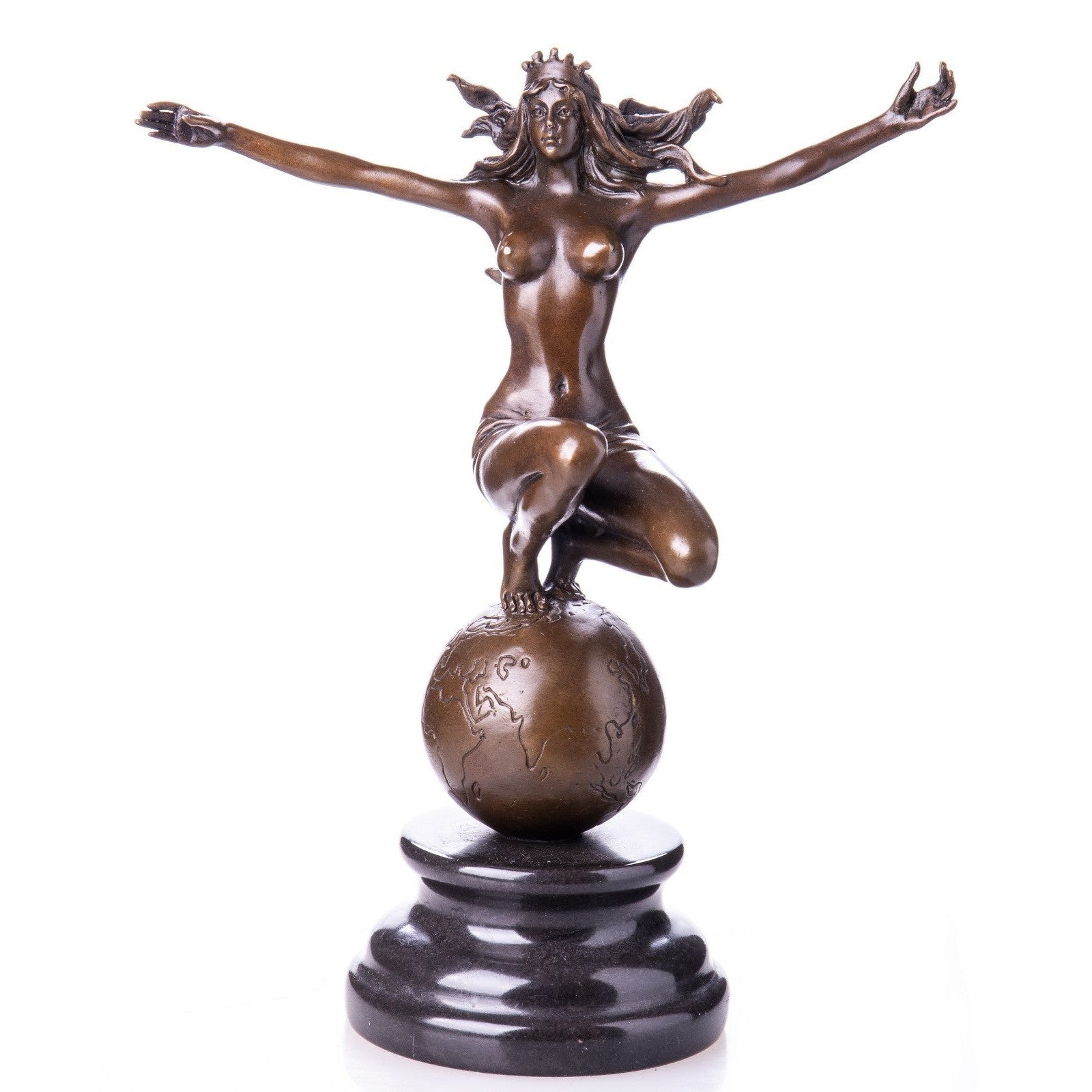 Bronze Sculpture of Liberty Goddess on Globe, Mythology & Deity Sculpt