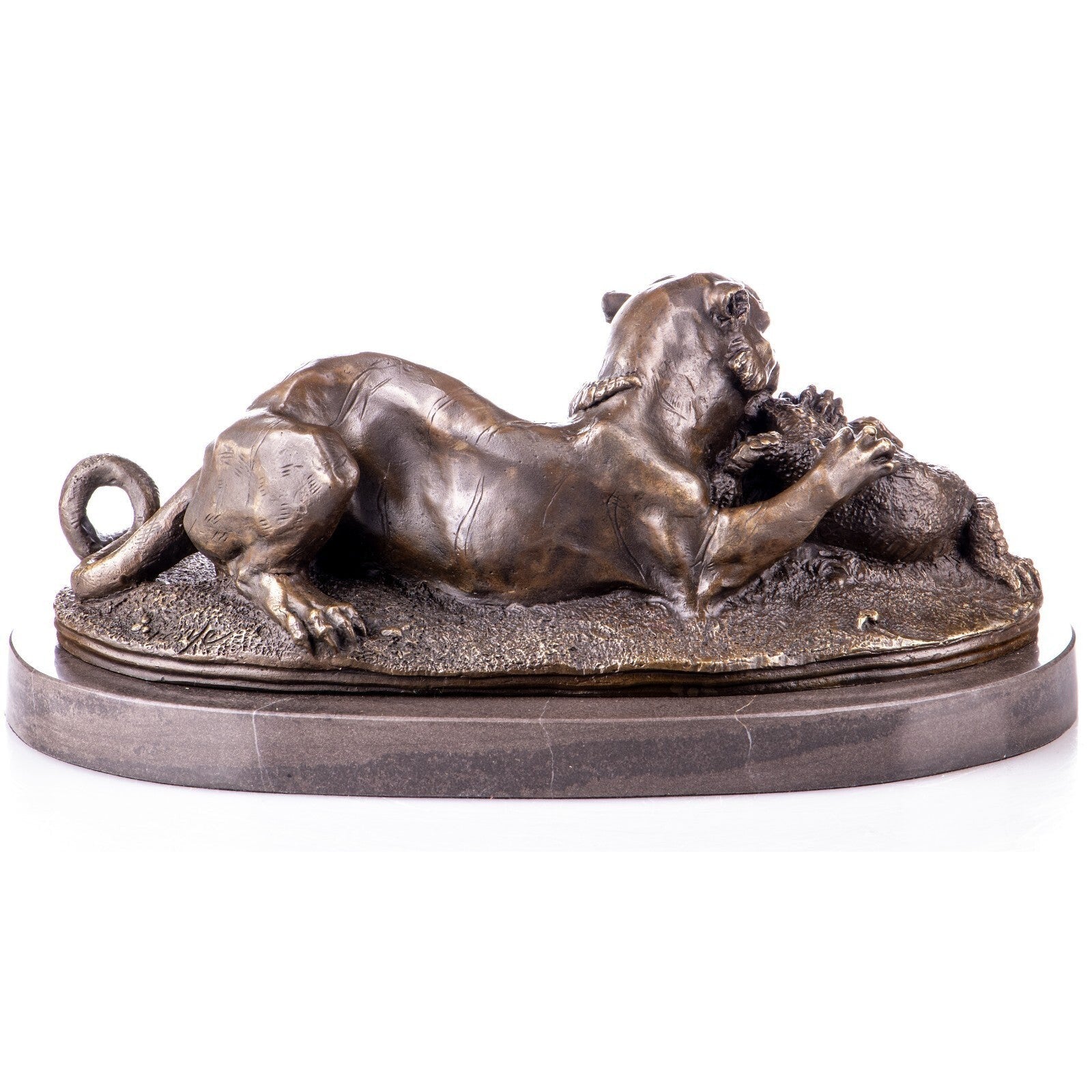 Bronze Sculpture of Panther vs. Crocodile | Animal Sculptures