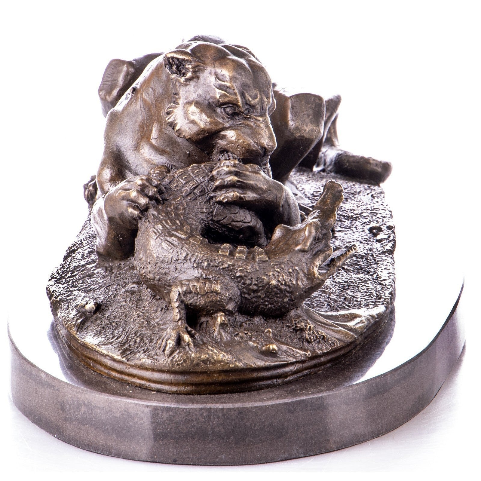 Bronze Sculpture of Panther vs. Crocodile | Animal Sculptures