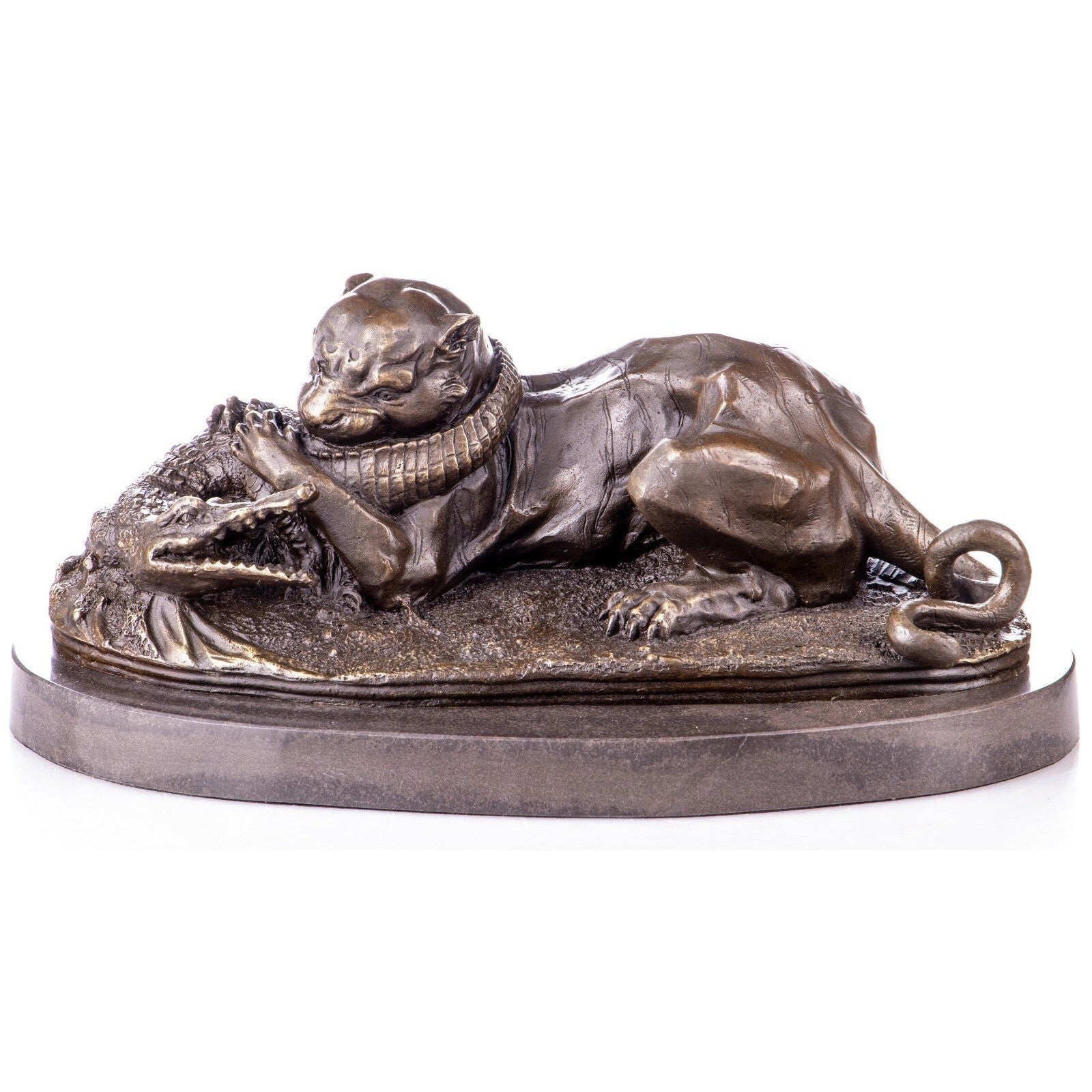 Bronze Sculpture of Panther vs. Crocodile | Animal Sculptures