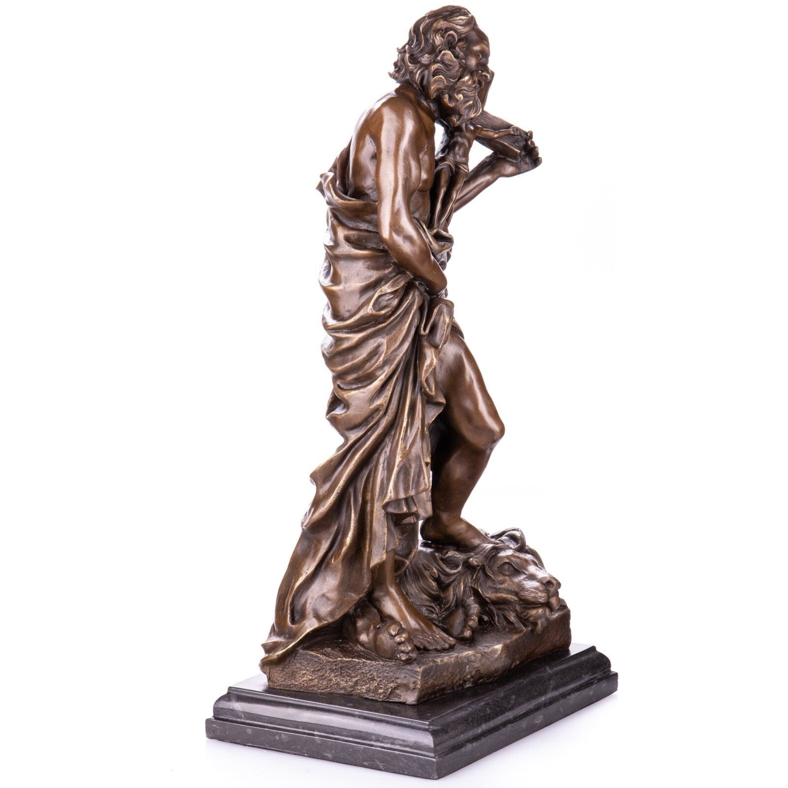 Bronze Sculpture of Saint with Cross and Lion, Mythology & Deity Sculp