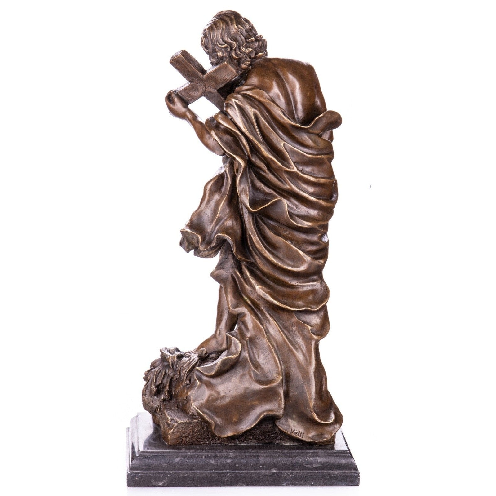 Bronze Sculpture of Saint with Cross and Lion, Mythology & Deity Sculp