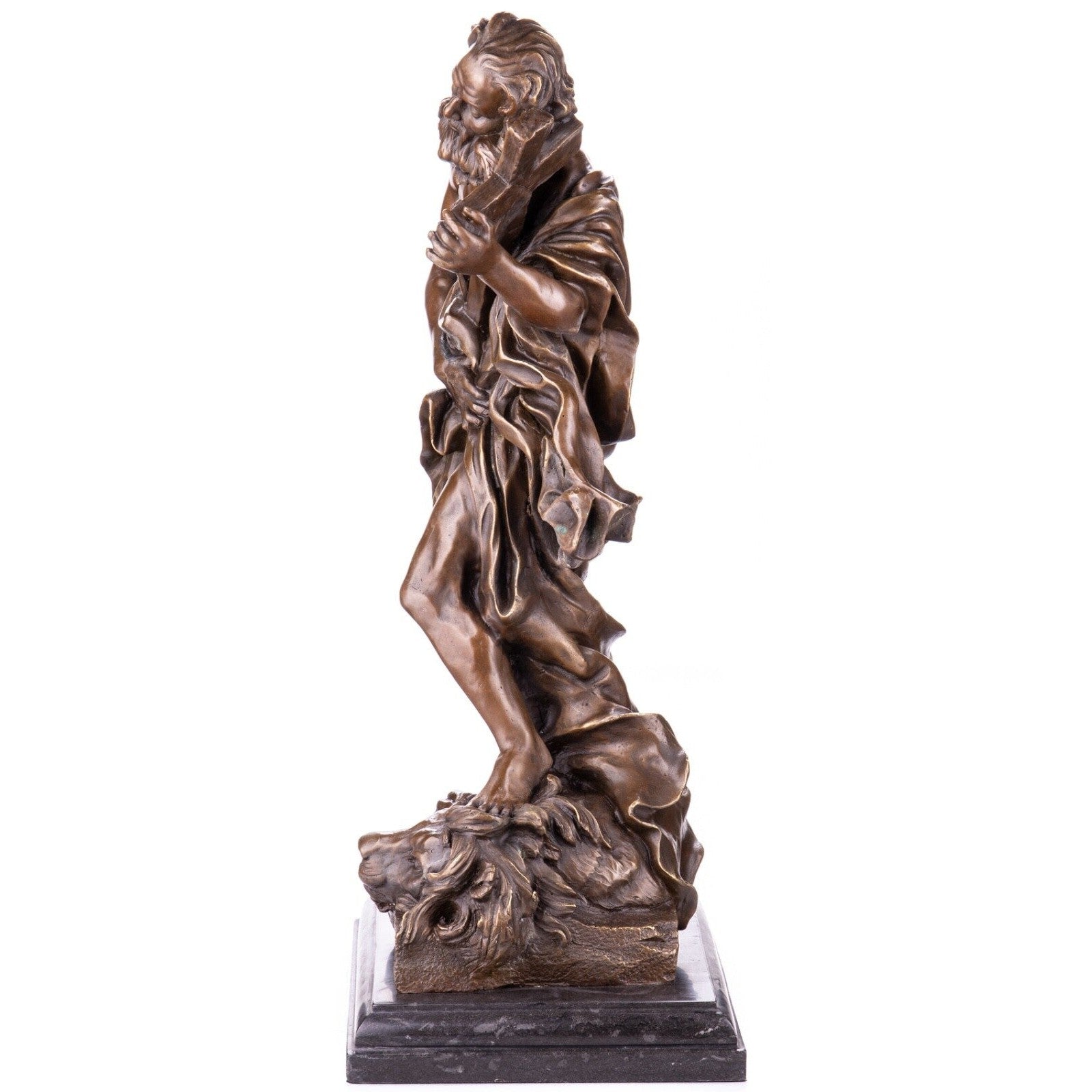 Bronze Sculpture of Saint with Cross and Lion, Mythology & Deity Sculp