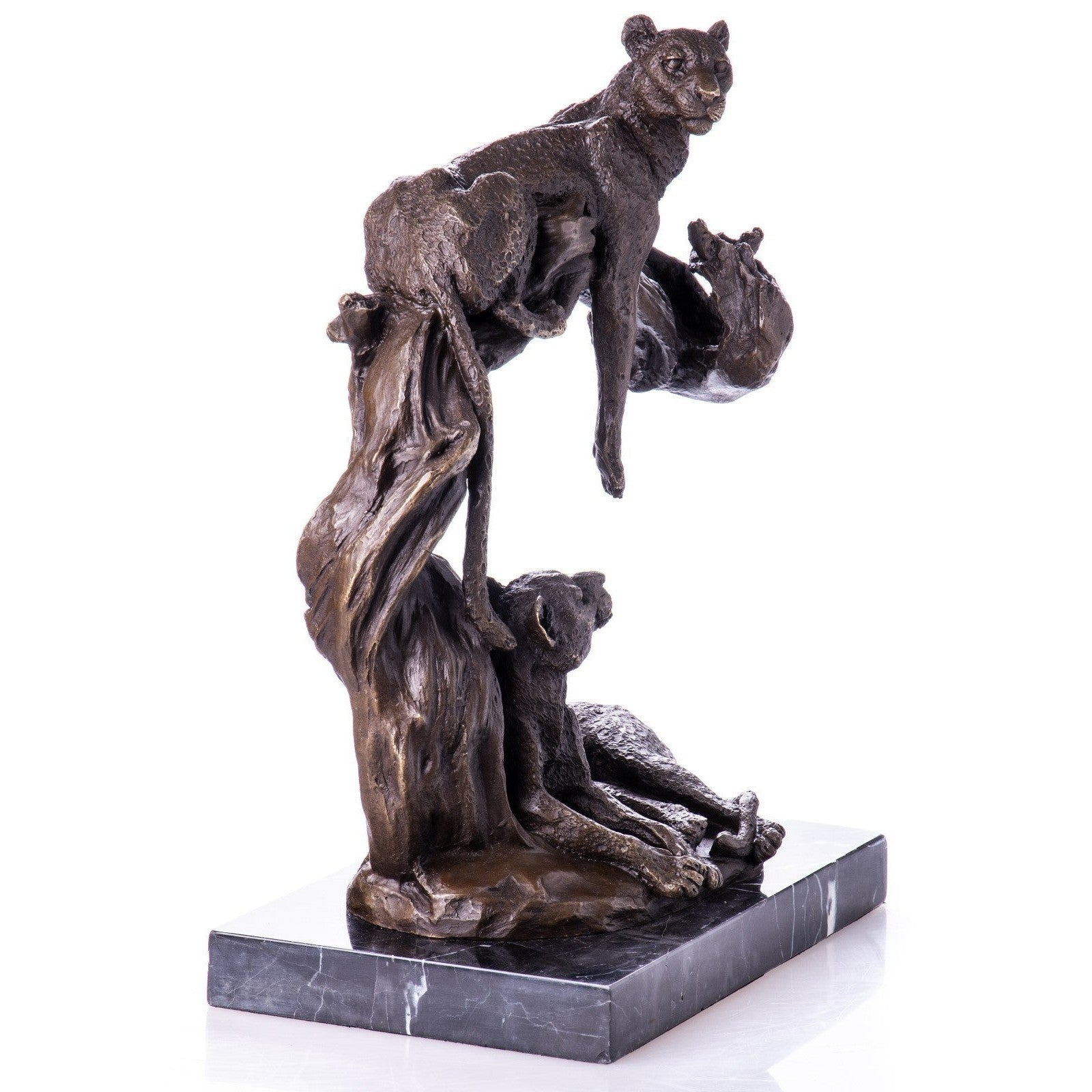 Bronze Sculpture of Two Resting Cheetahs on Tree | Animal Sculptures