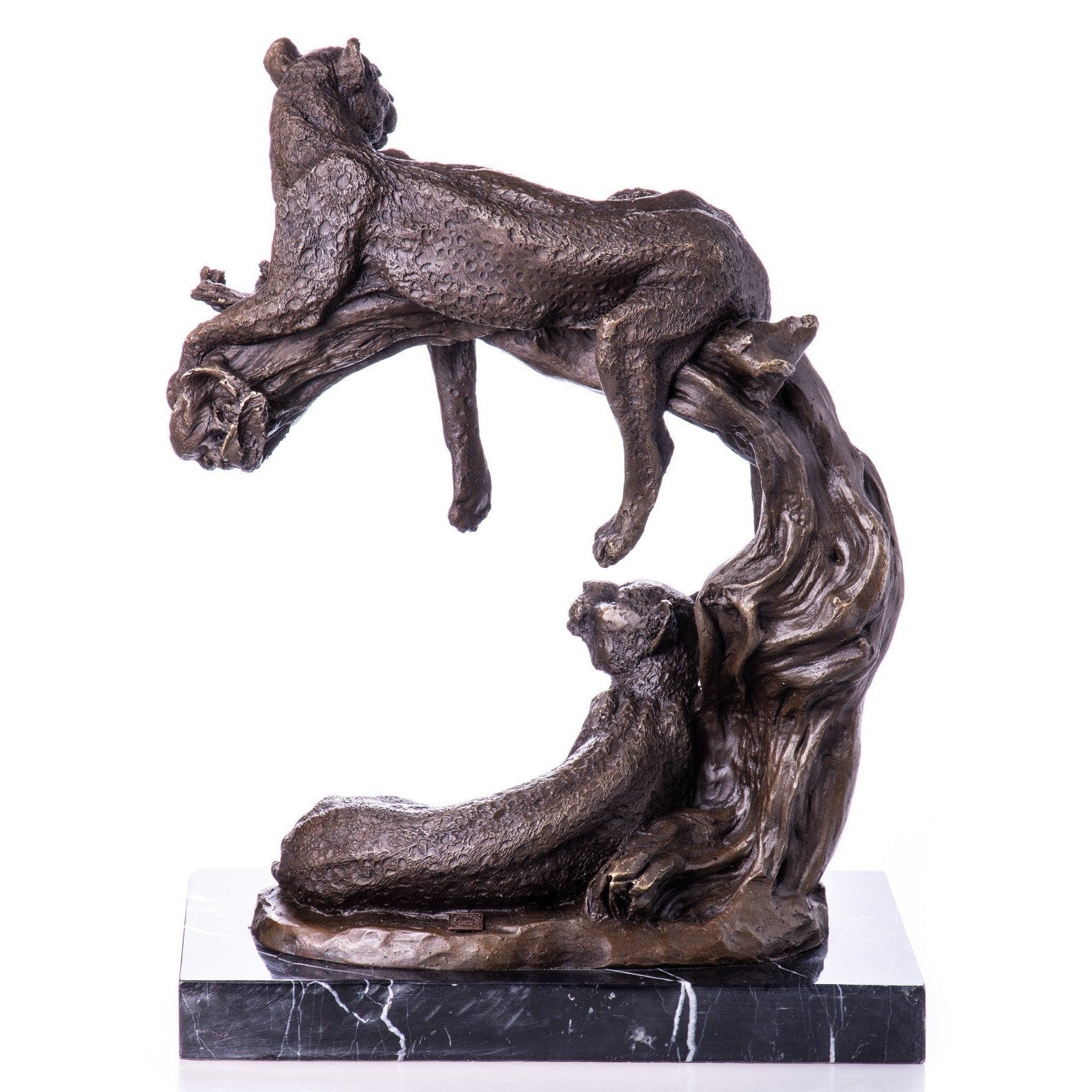 Bronze Sculpture of Two Resting Cheetahs on Tree | Animal Sculptures