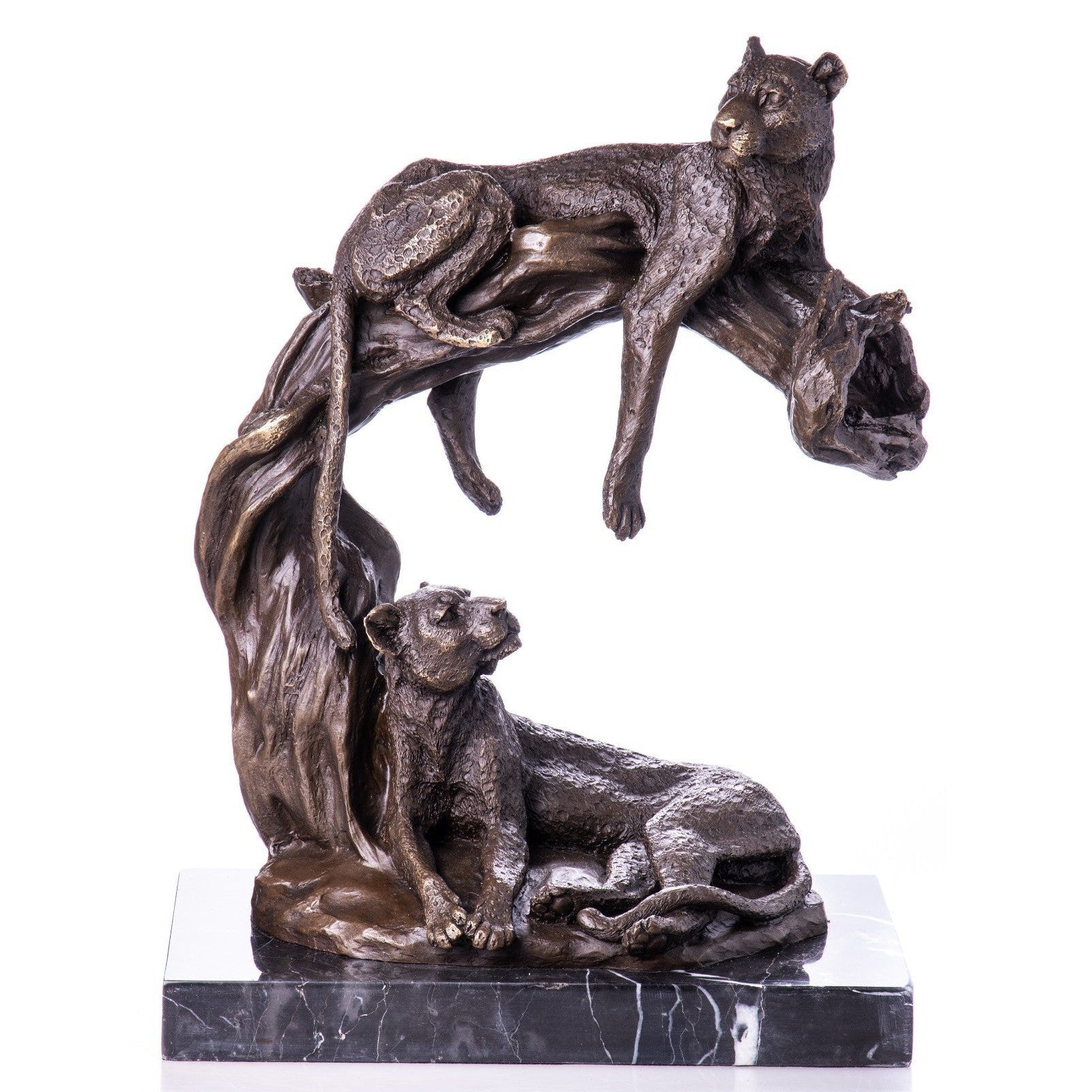 Bronze Sculpture of Two Resting Cheetahs on Tree | Animal Sculptures