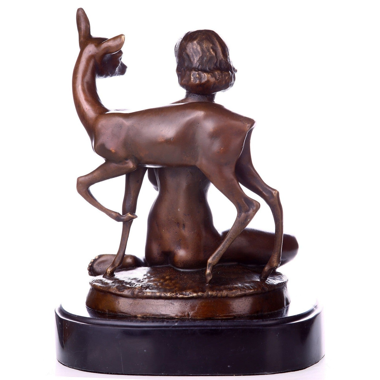 Bronze Sculpture of Woman with Fawn and Birds | Animal Sculptures