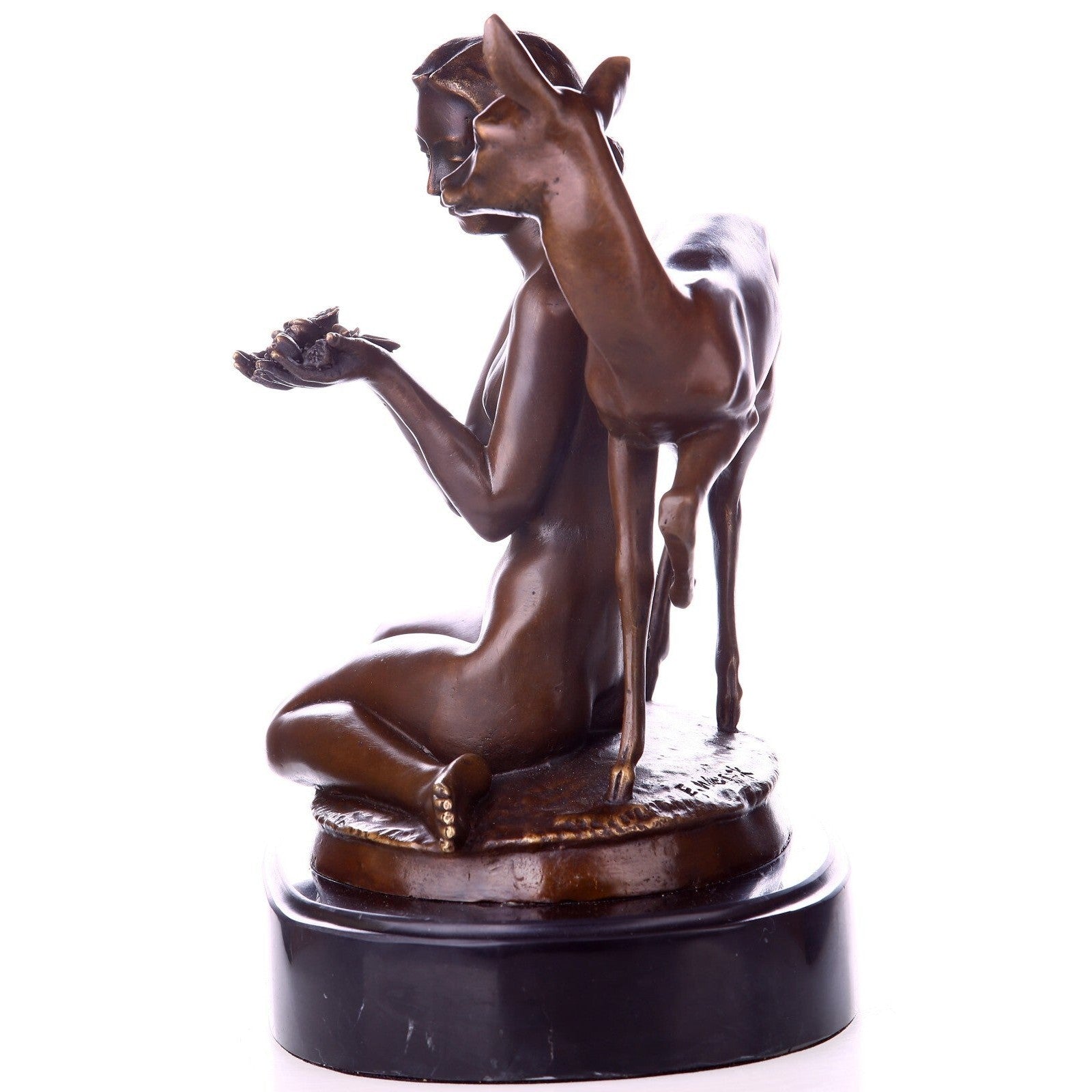 Bronze Sculpture of Woman with Fawn and Birds | Animal Sculptures
