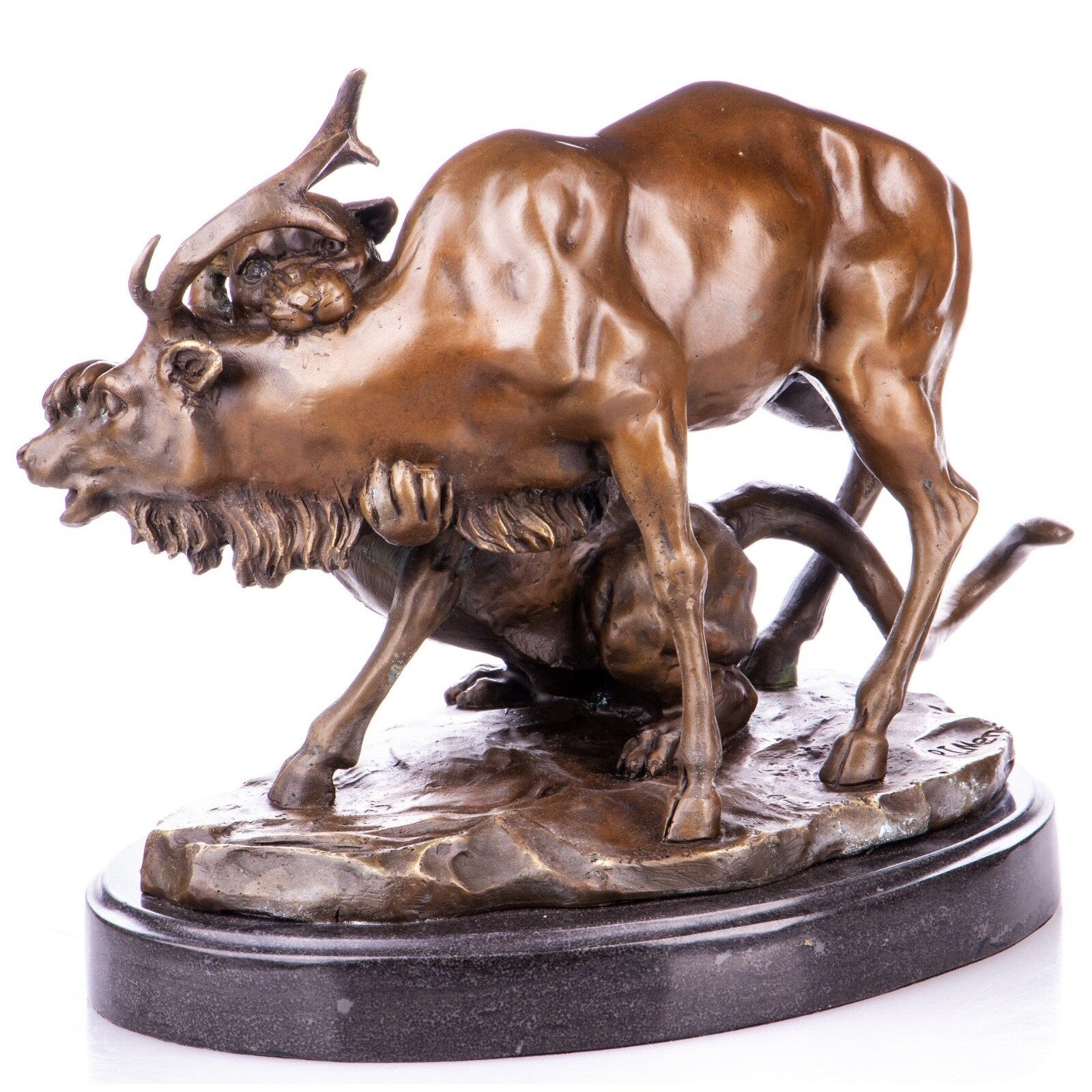 Bronze Sculpture of a Puma Attacking an Elk | Animal Sculptures