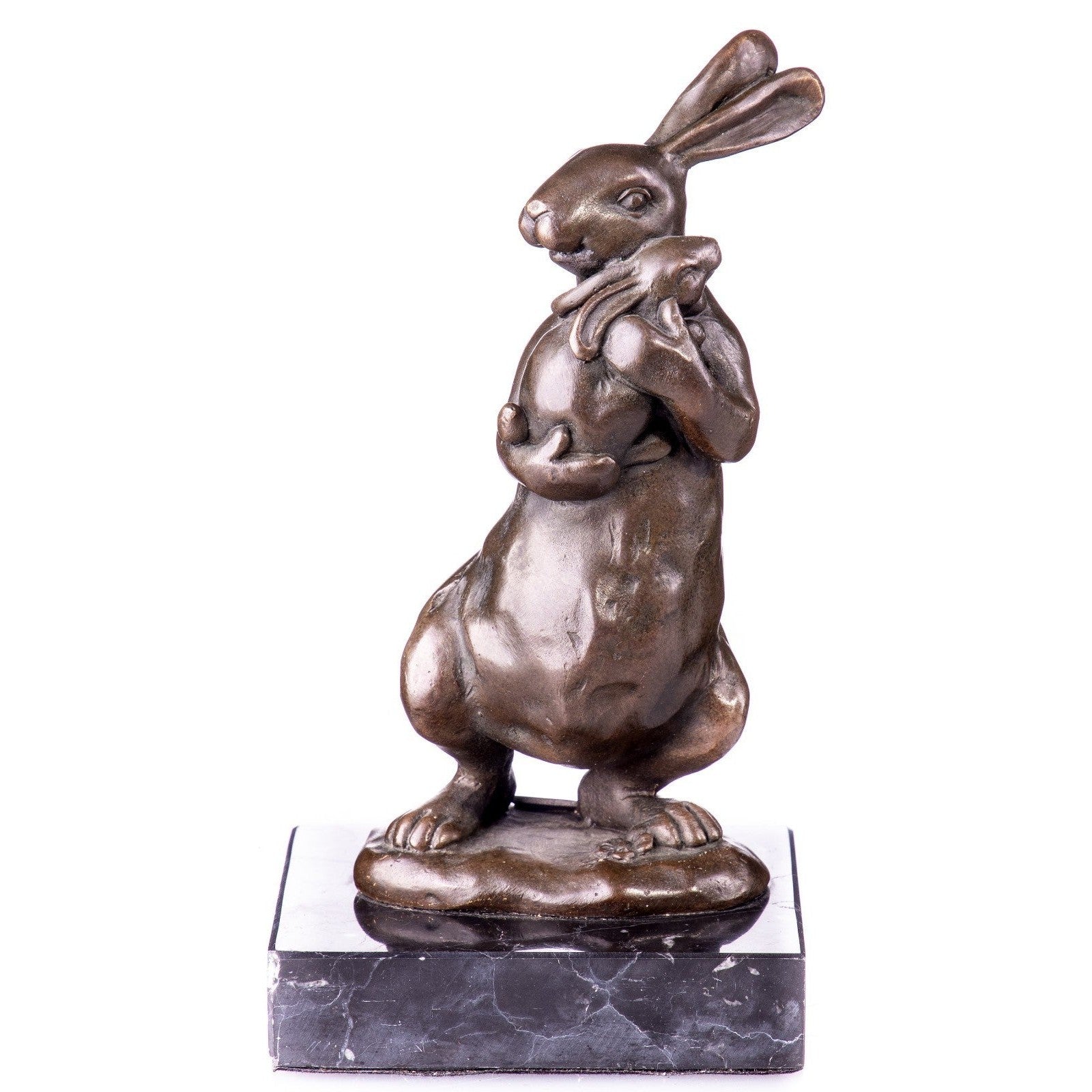 Bronze Sculpture of a Rabbit Embracing Its Young | Figurines & Statues