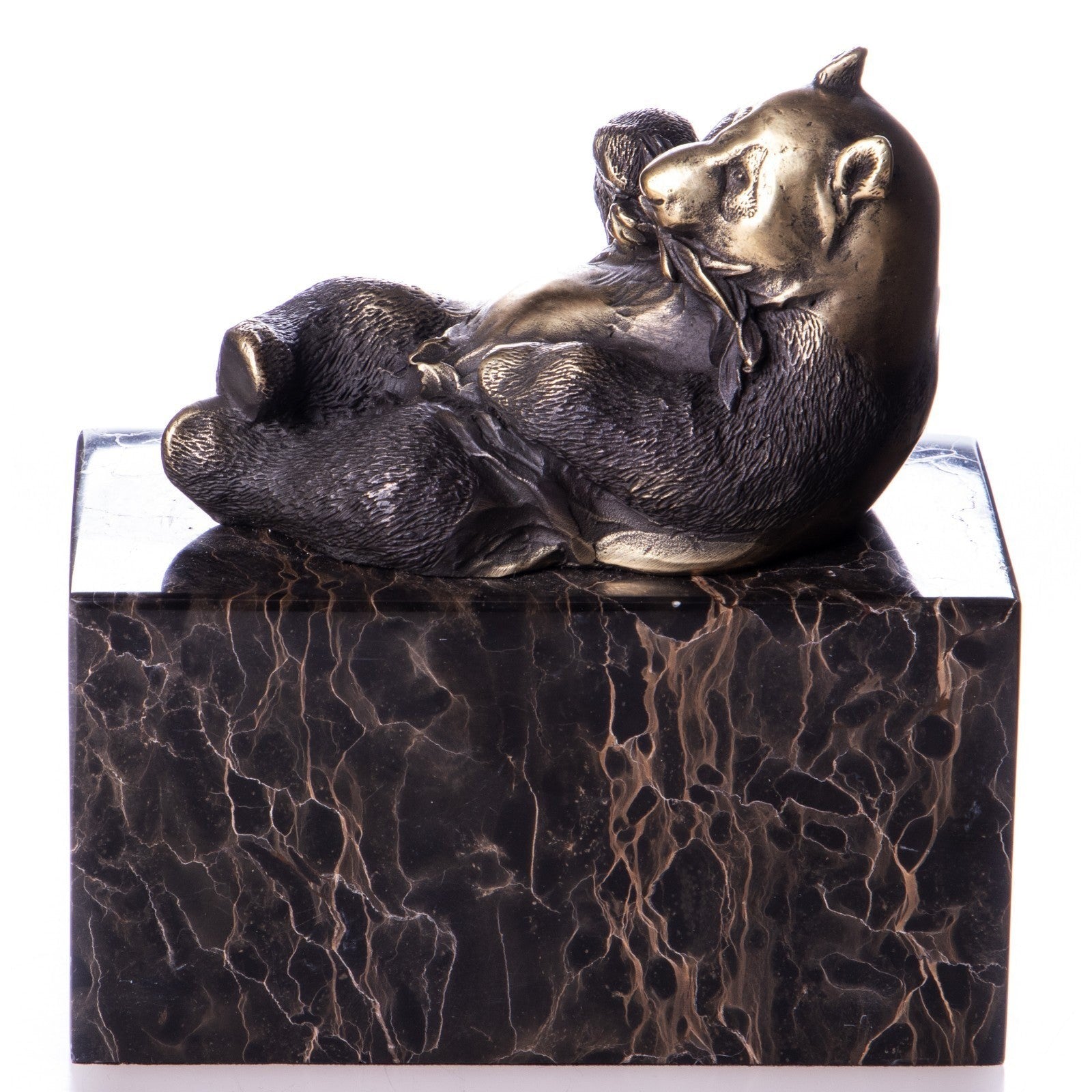 Bronze Sculpture of a Relaxed Panda Eating Bamboo, Figurines & Statues