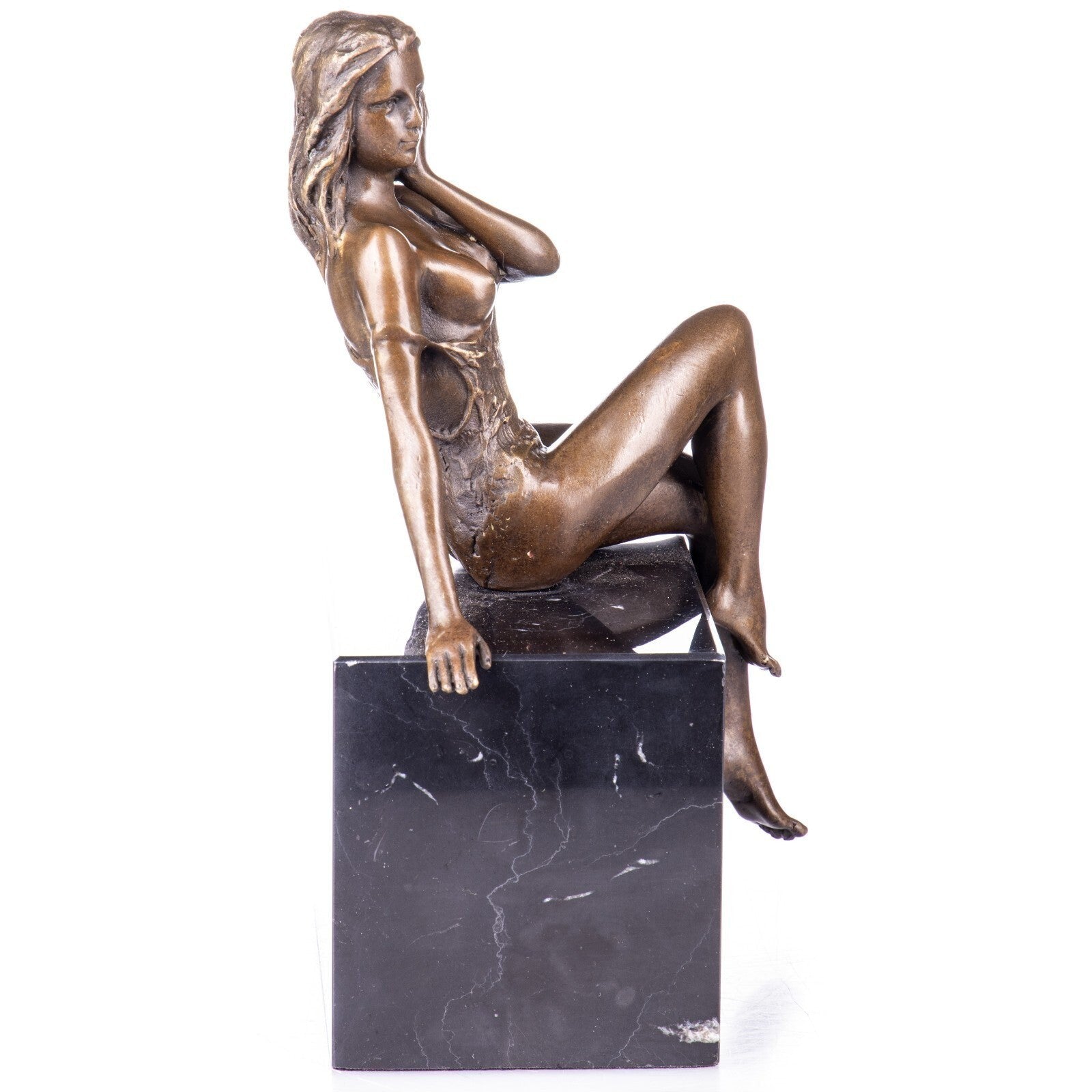 Bronze Sculpture of a Seated Woman on Marble Base, Figurines & Statues