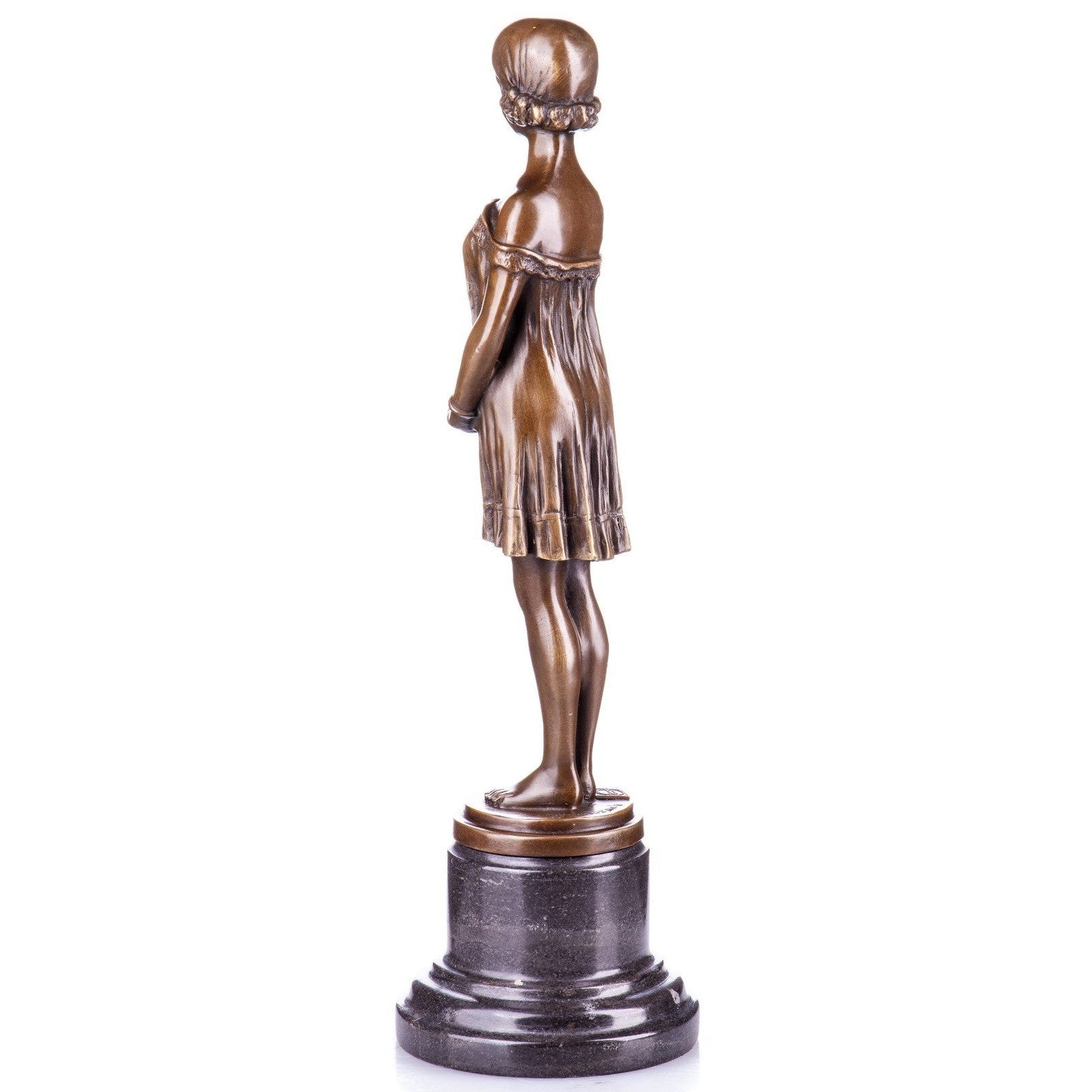 Bronze Sculpture of a Young Girl in Dress | Figurines & Statues