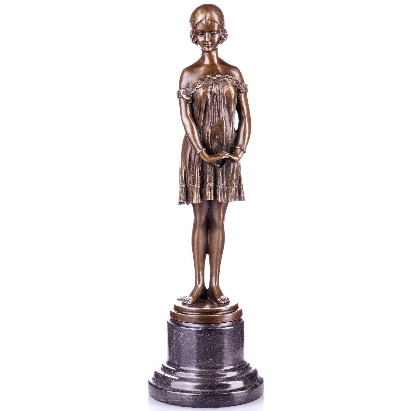 Bronze Sculpture of a Young Girl in Dress | Figurines & Statues