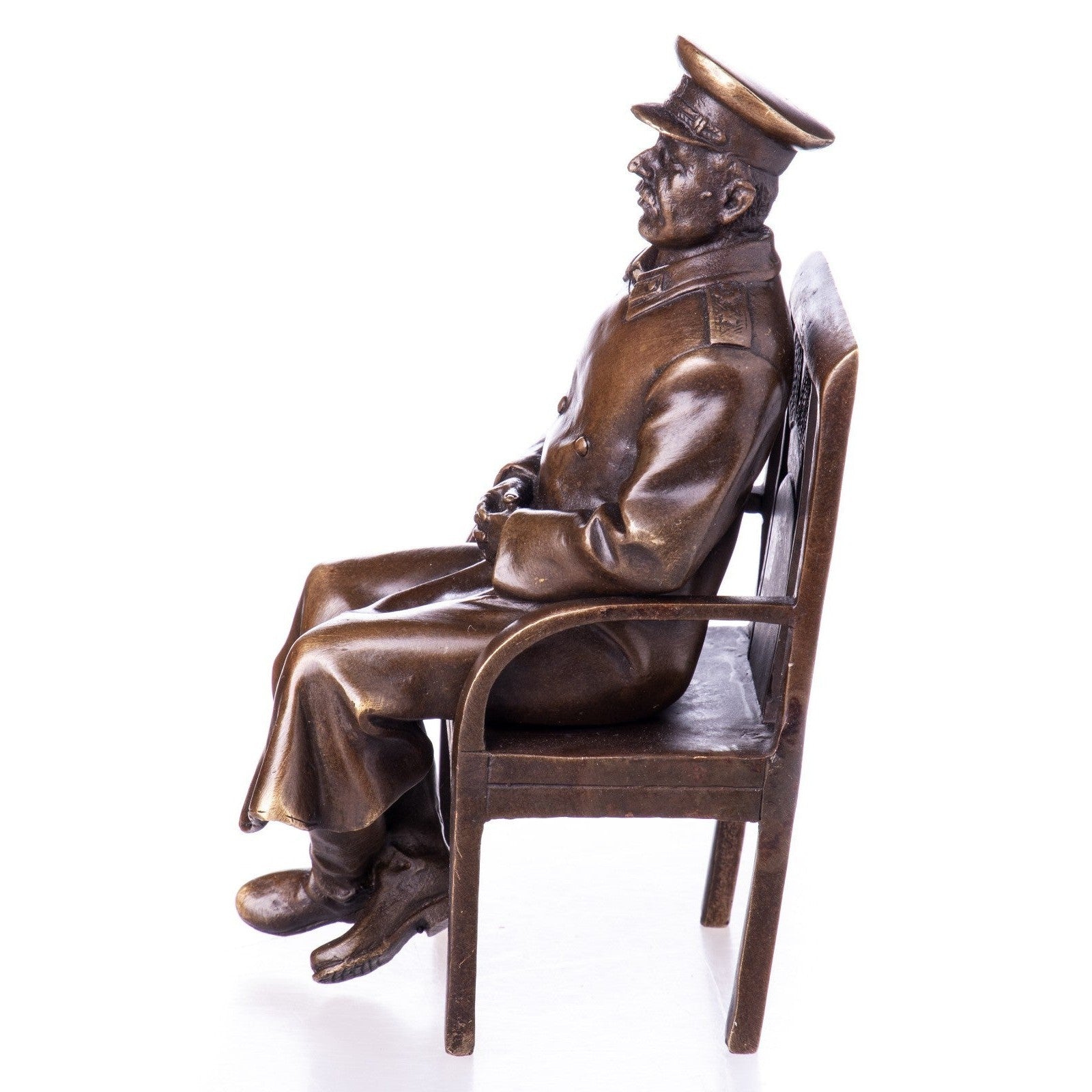 Bronze Seated Josef Stalin Military Officer Historical Sculpture