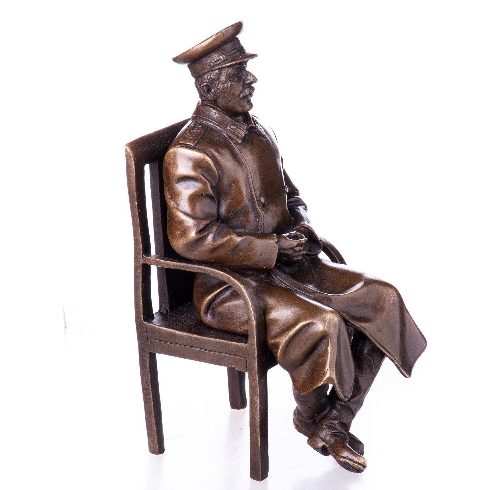 Bronze Seated Josef Stalin Military Officer Historical Sculpture