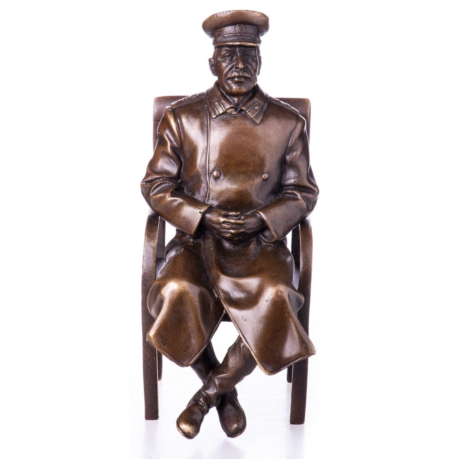 Bronze Seated Josef Stalin Military Officer Historical Sculpture