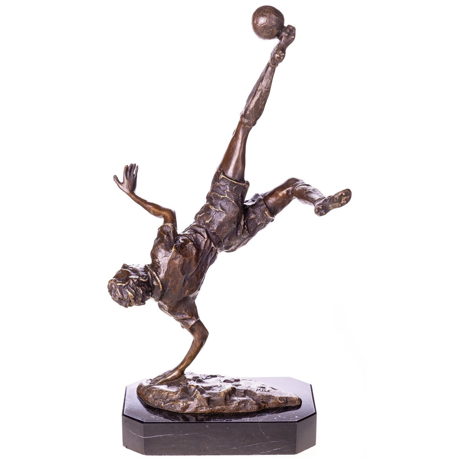 Bronze Soccer Player Bicycle Kick Sculpture | Figurines & Statues