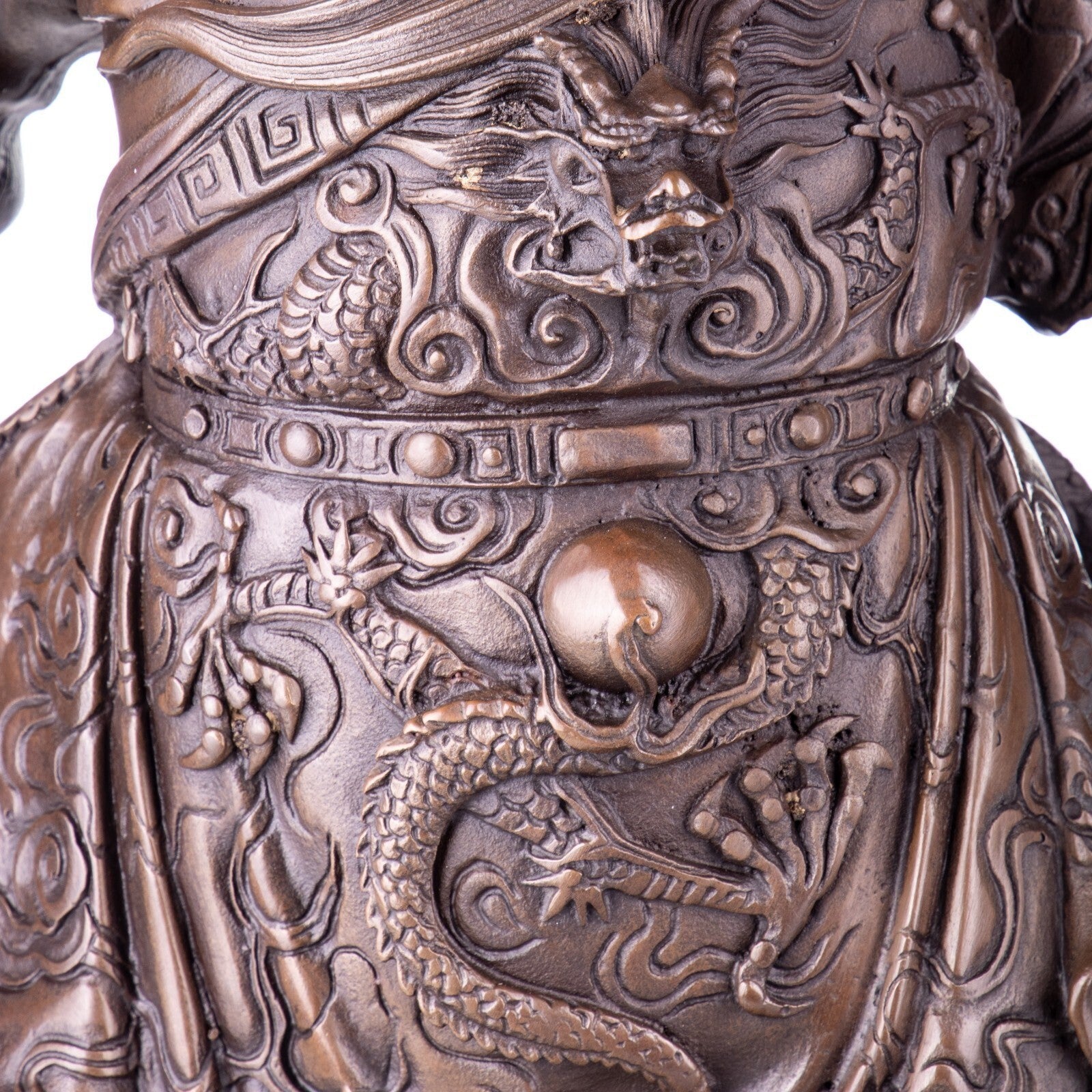 Bronze Statue of Guan Yu with Dragon Motifs, Mythology & Deity Sculptu