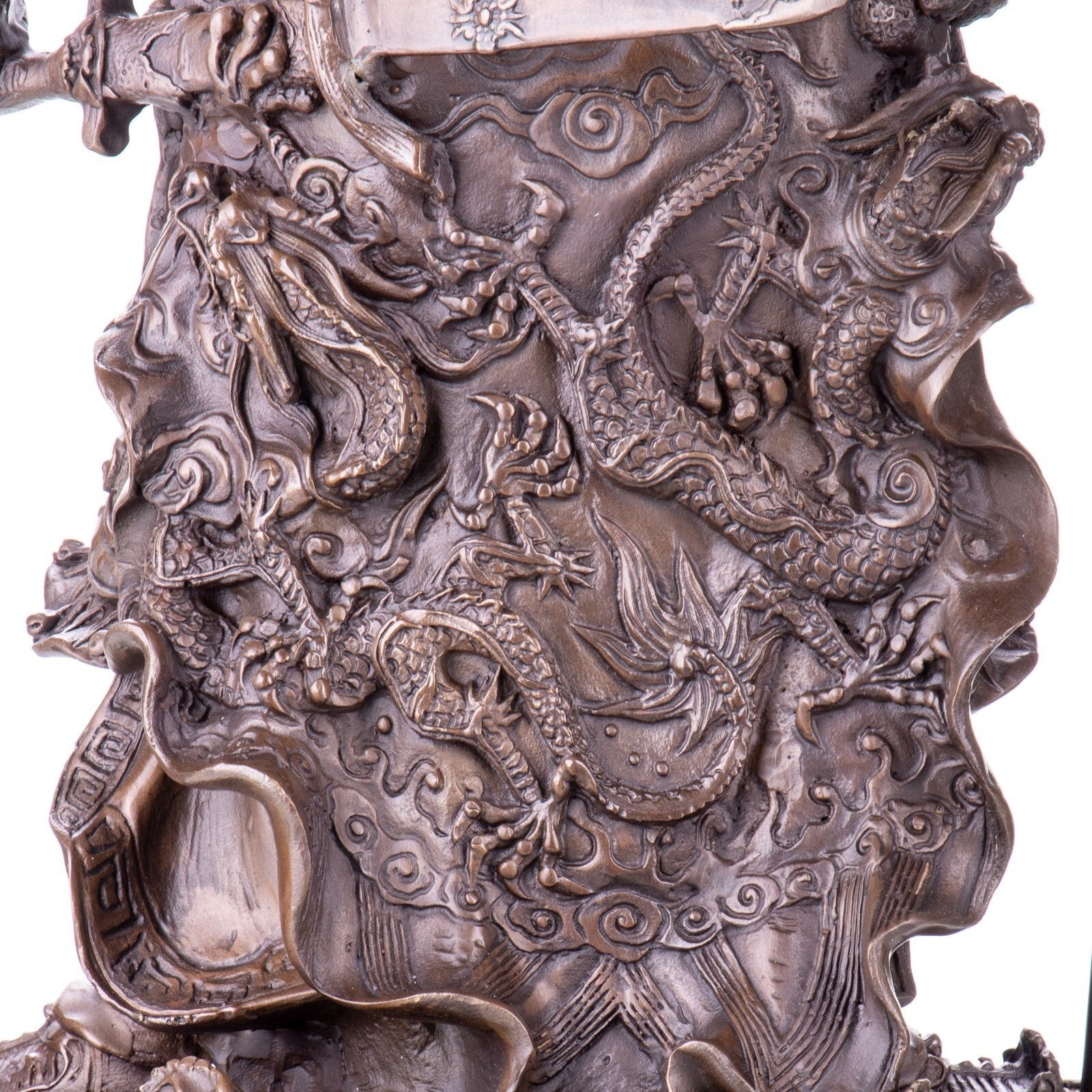 Bronze Statue of Guan Yu with Dragon Motifs, Mythology & Deity Sculptu