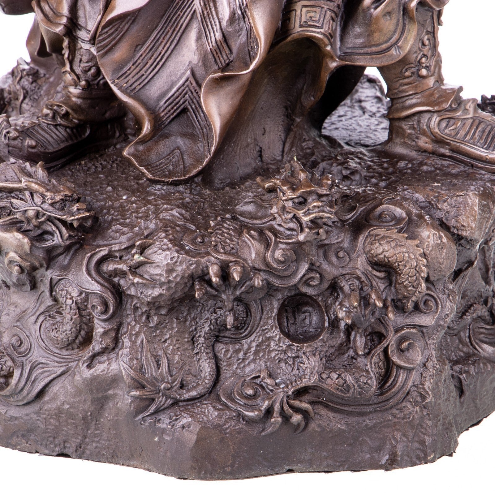 Bronze Statue of Guan Yu with Dragon Motifs, Mythology & Deity Sculptu