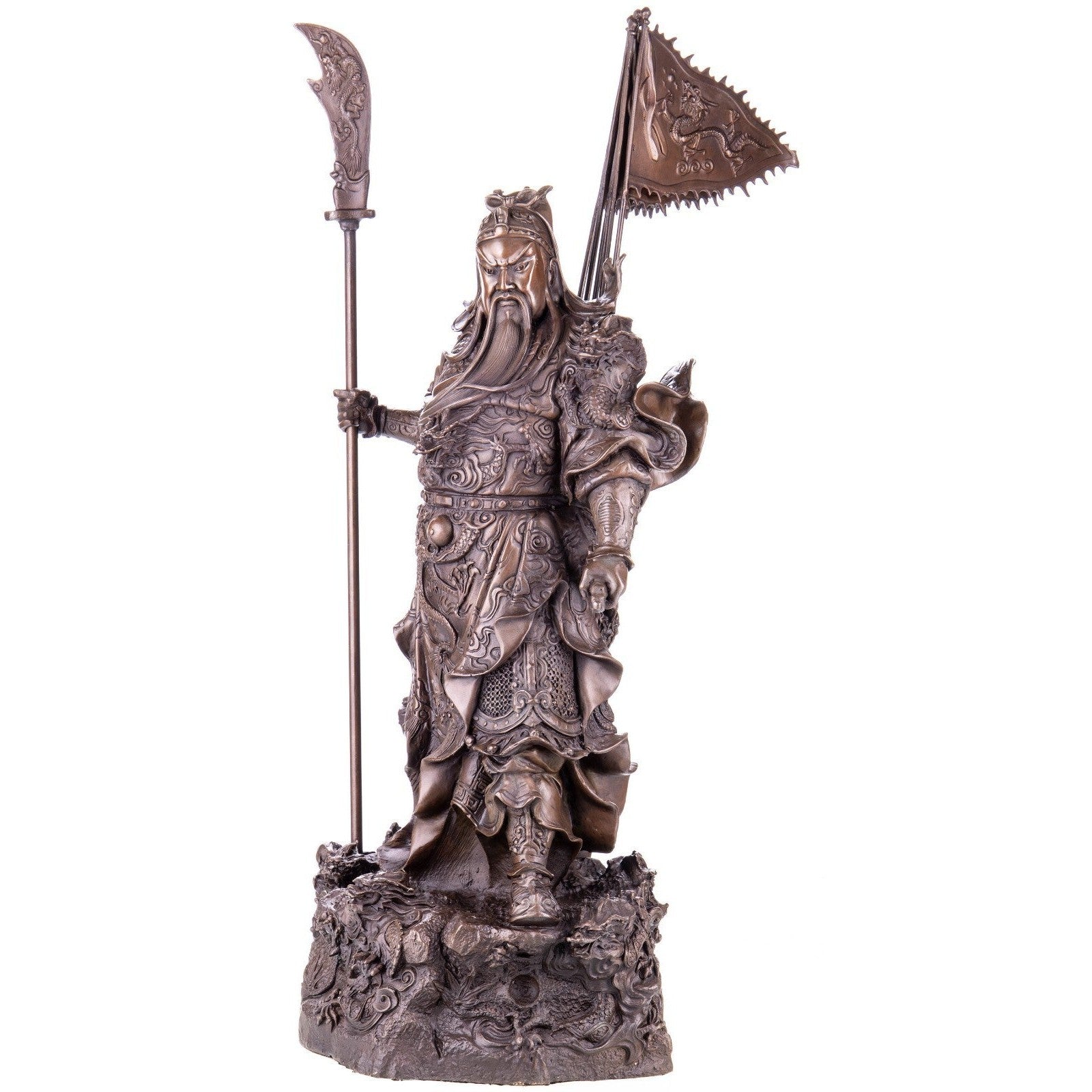 Bronze Statue of Guan Yu with Dragon Motifs, Mythology & Deity Sculptu