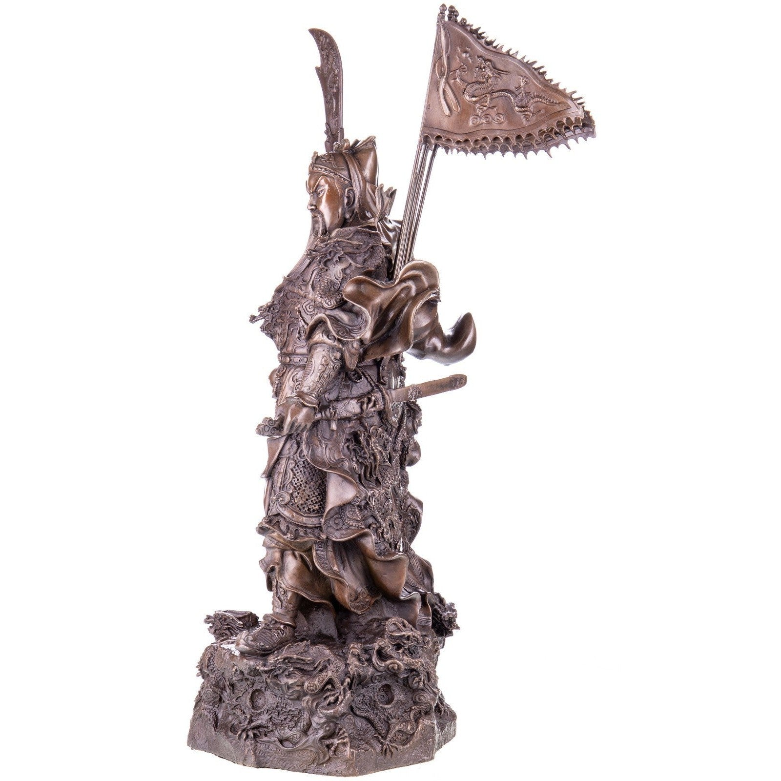 Bronze Statue of Guan Yu with Dragon Motifs, Mythology & Deity Sculptu