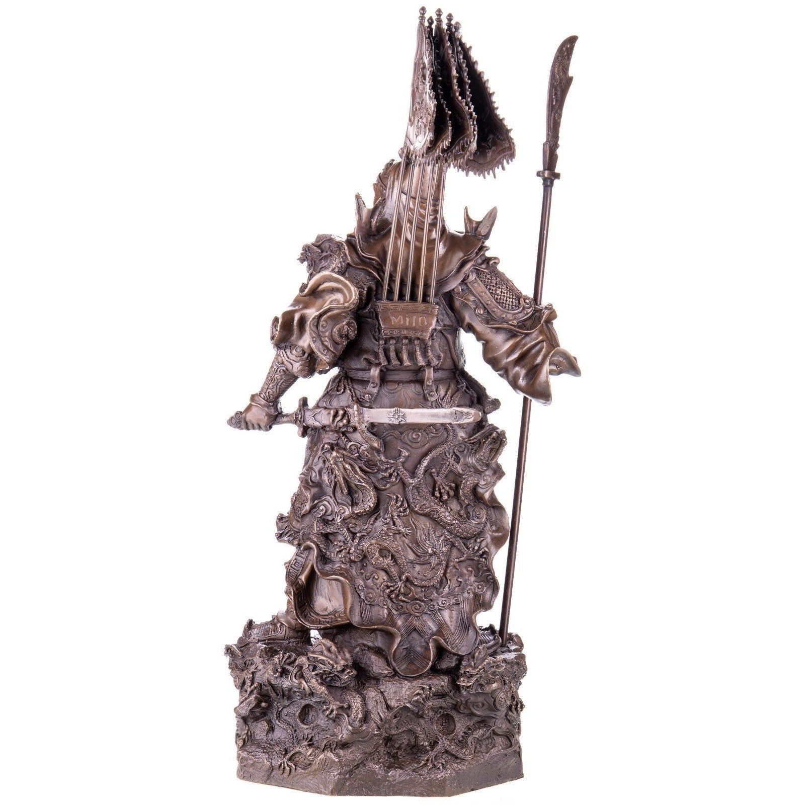 Bronze Statue of Guan Yu with Dragon Motifs, Mythology & Deity Sculptu